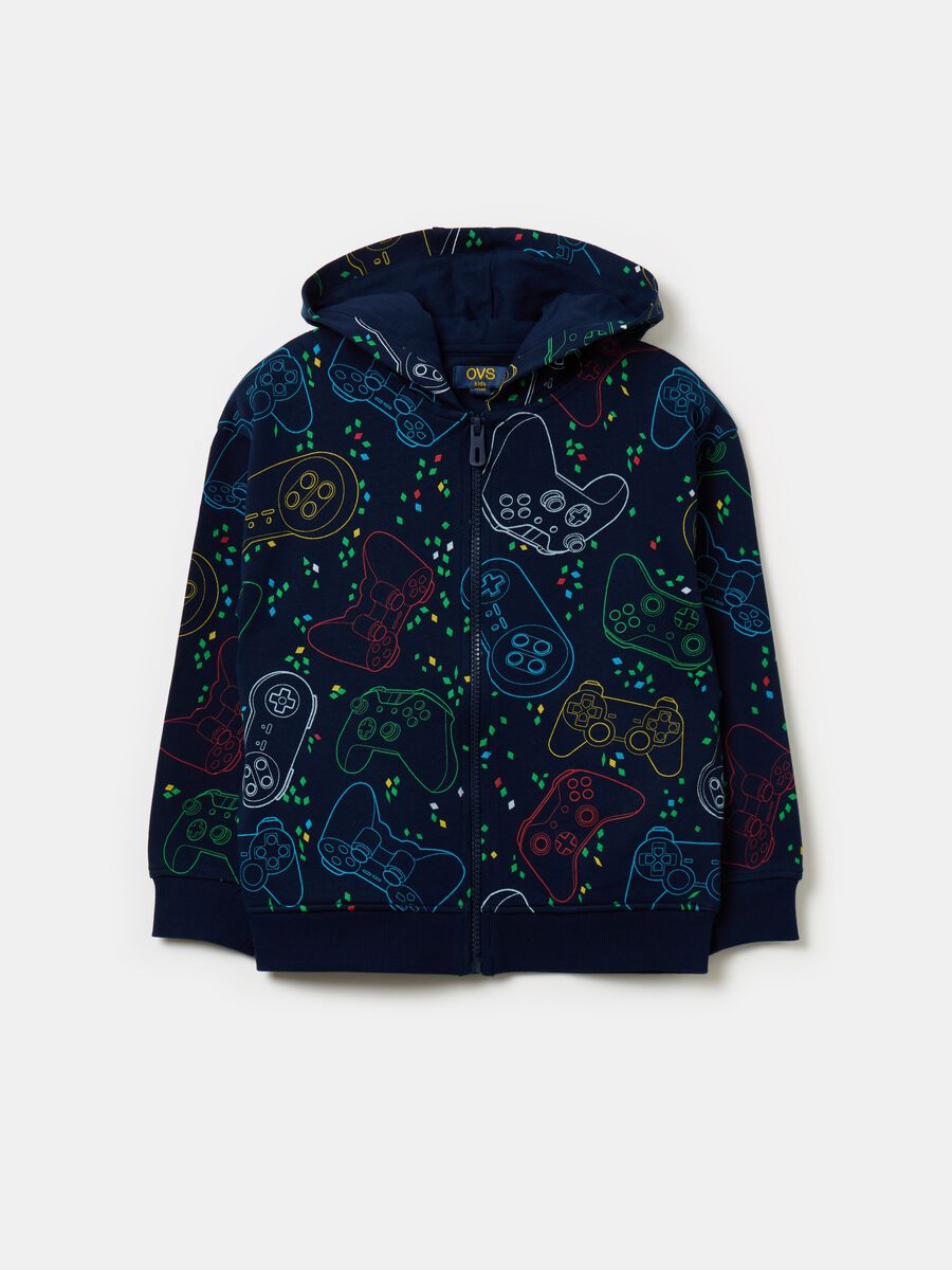 French terry full-zip sweatshirt with hood and print_0