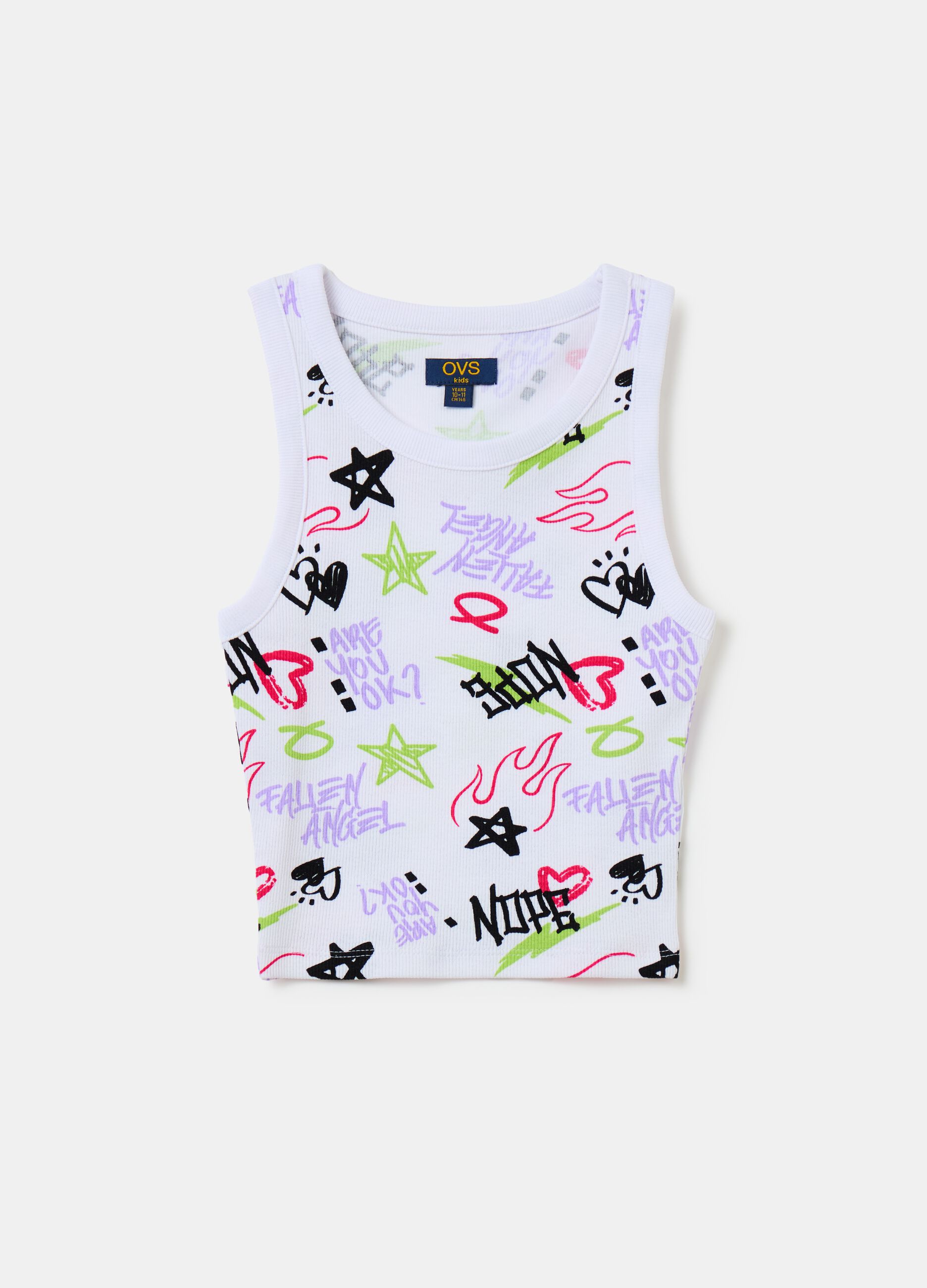 Ribbed tank top with print