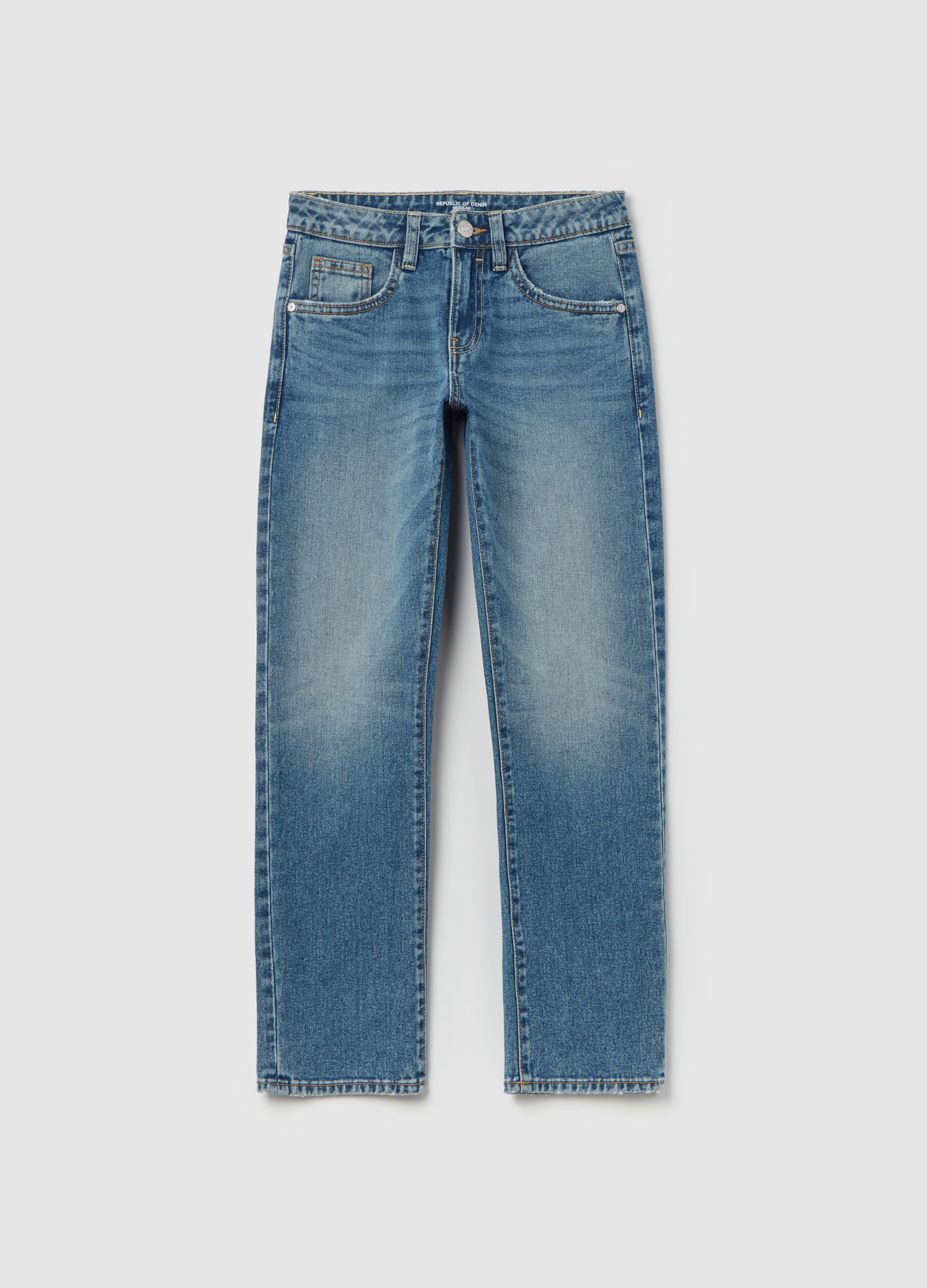 Jeans regular fit acid wash con scoloriture