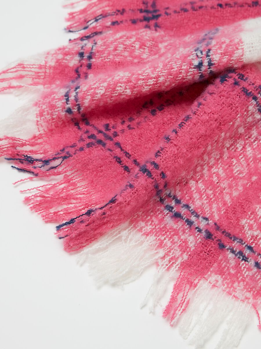 Check pattern scarf with fringe_1