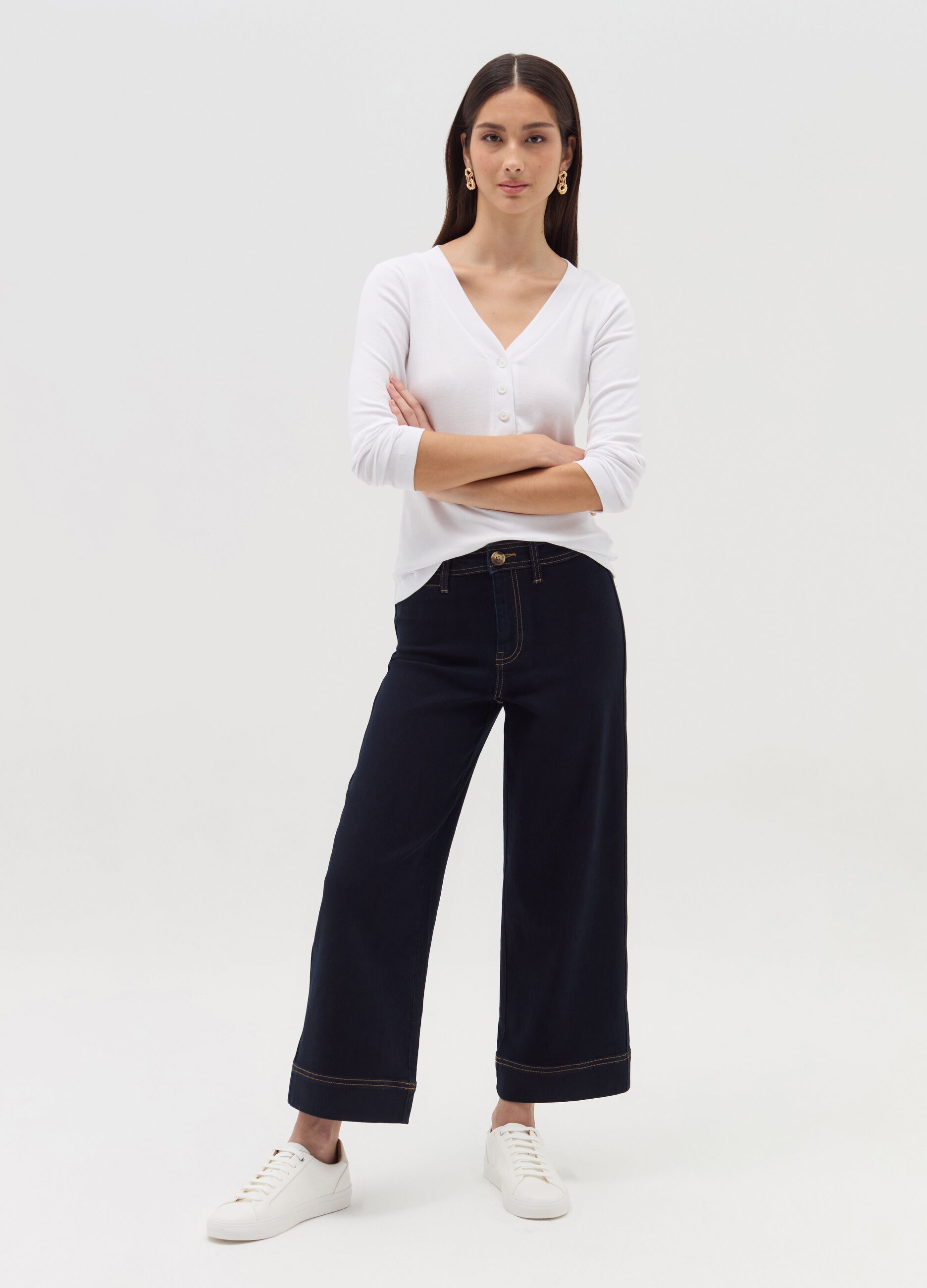 Wide-leg culotte jeans