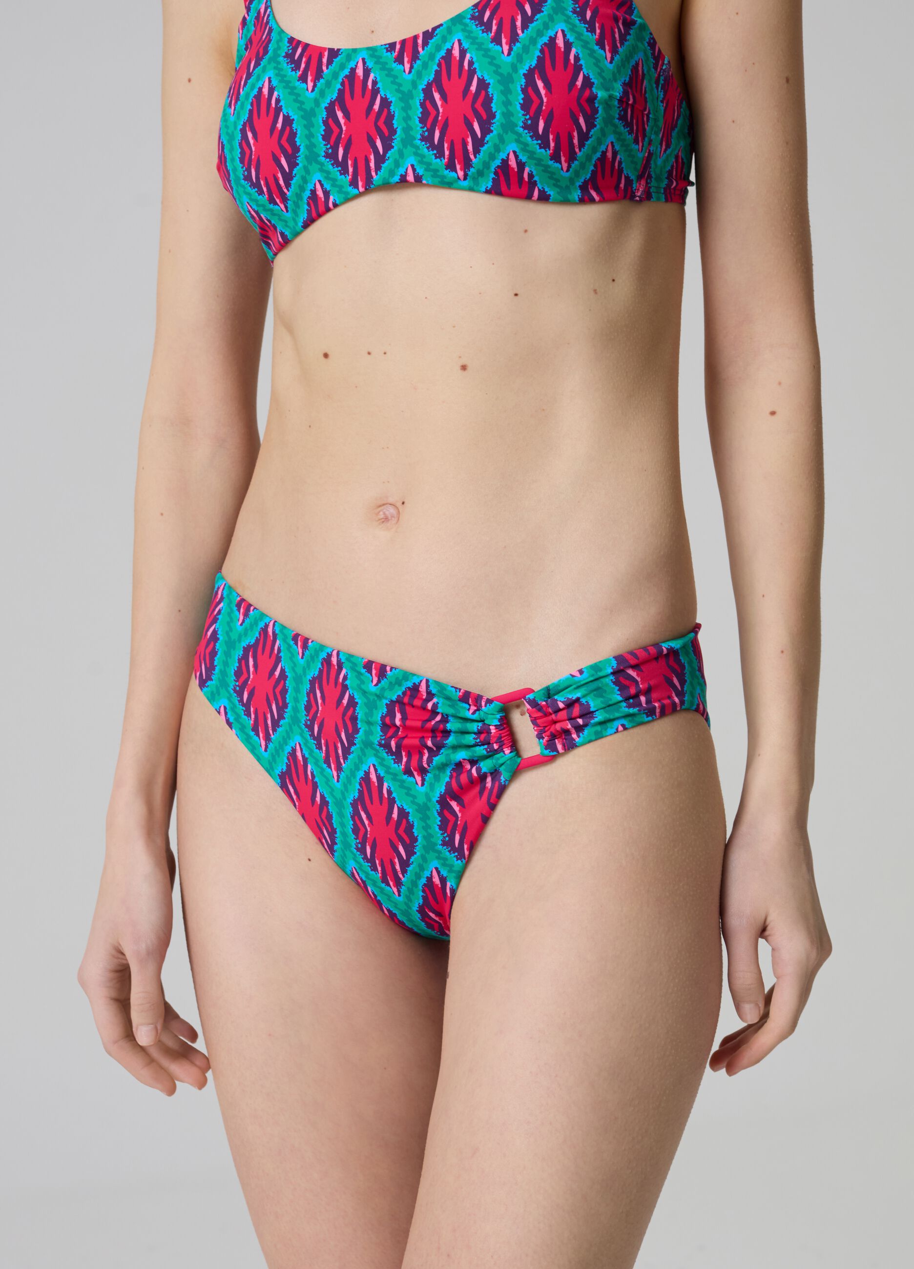 Ikat print bikini bottoms with buckle