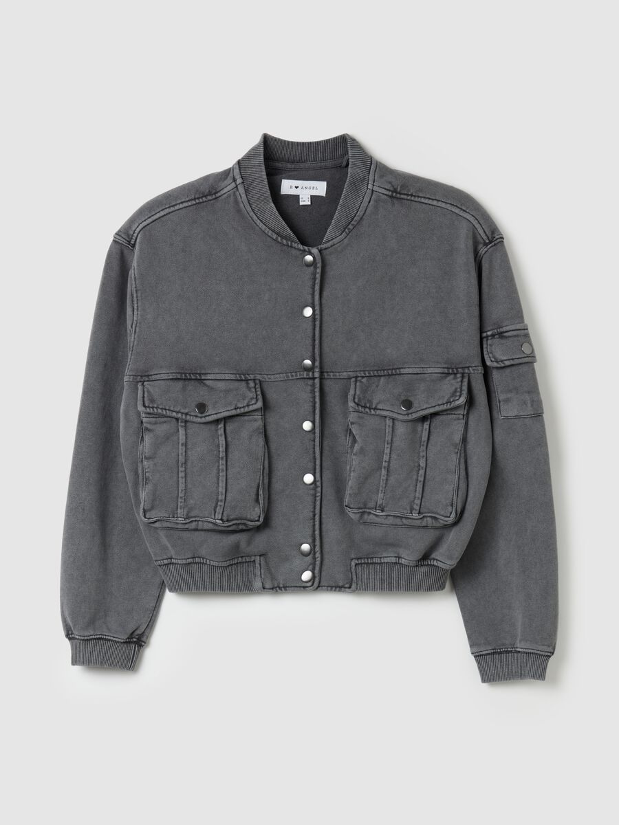 Crop cargo bomber jacket with pockets_0