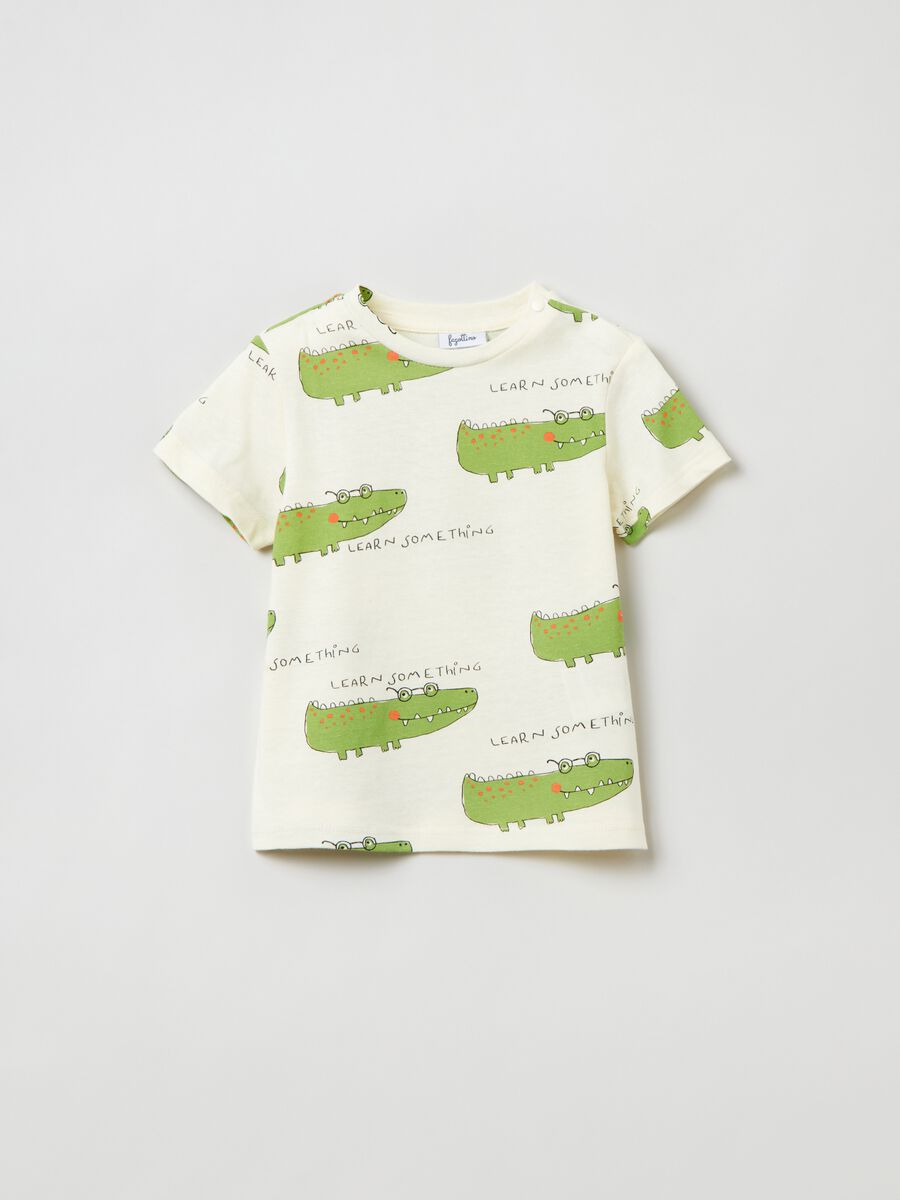 T-shirt in cotone con stampa coccodrillo_0