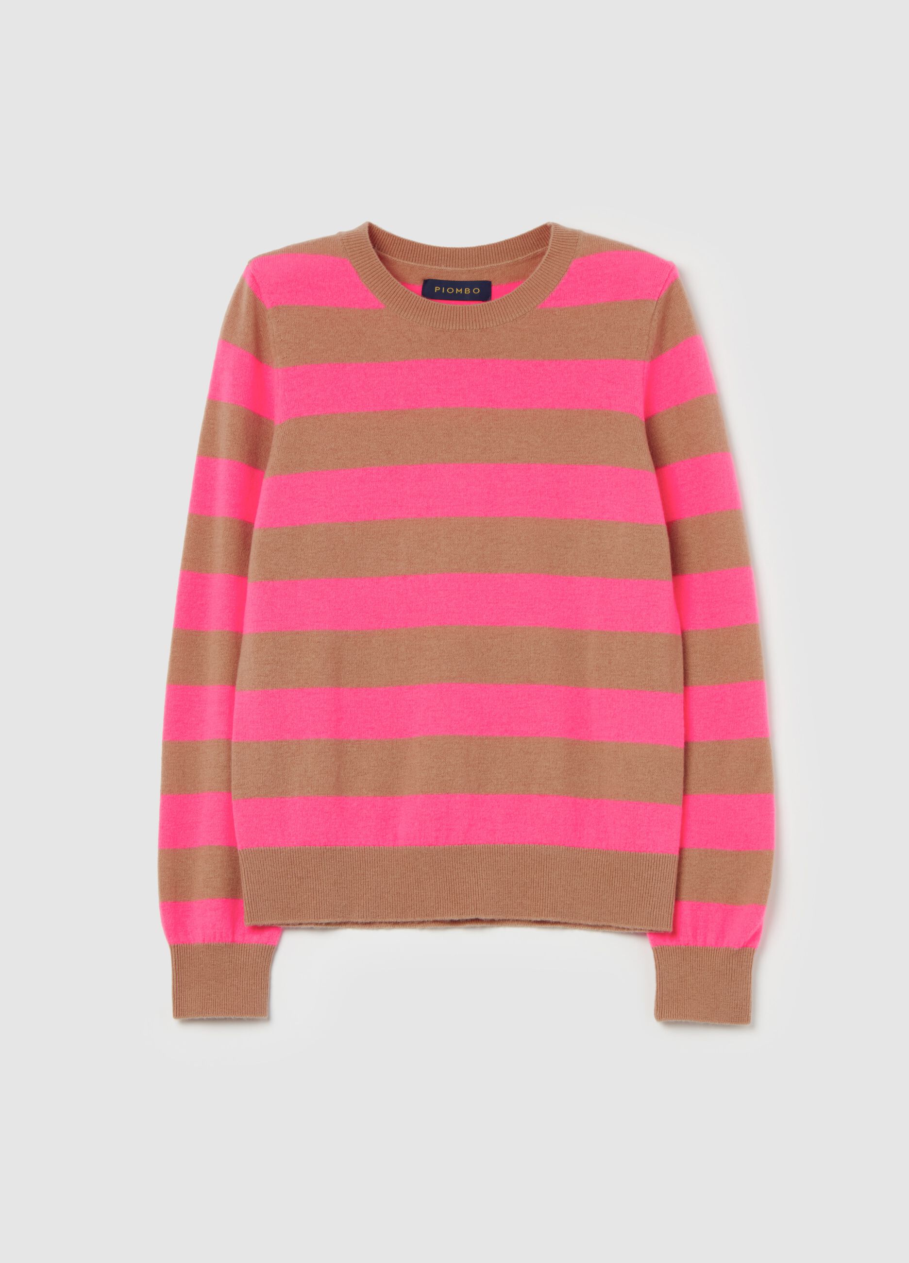 Pullover with round neck in striped wool