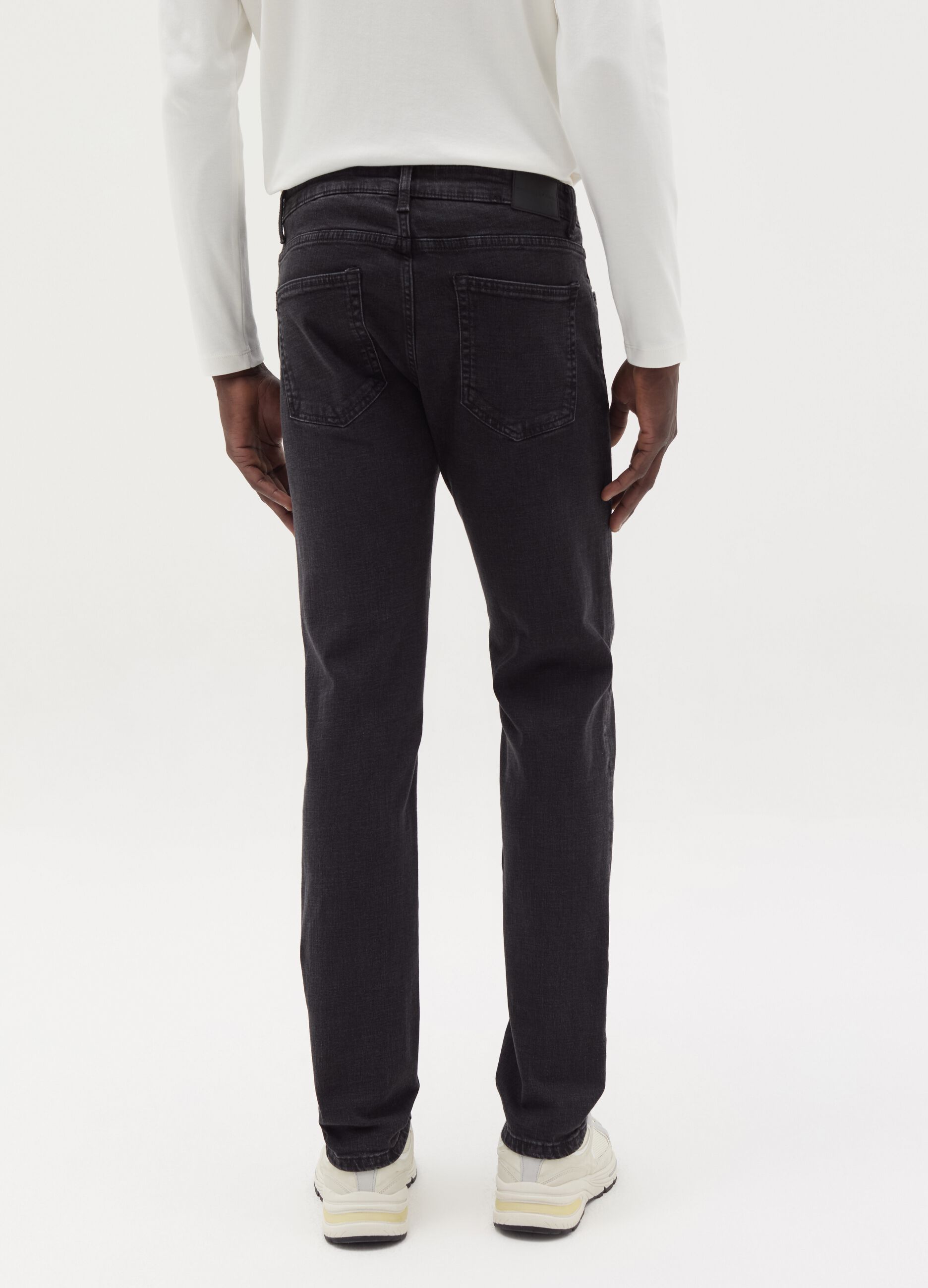 Slim-fit cross-hatch cotton jeans