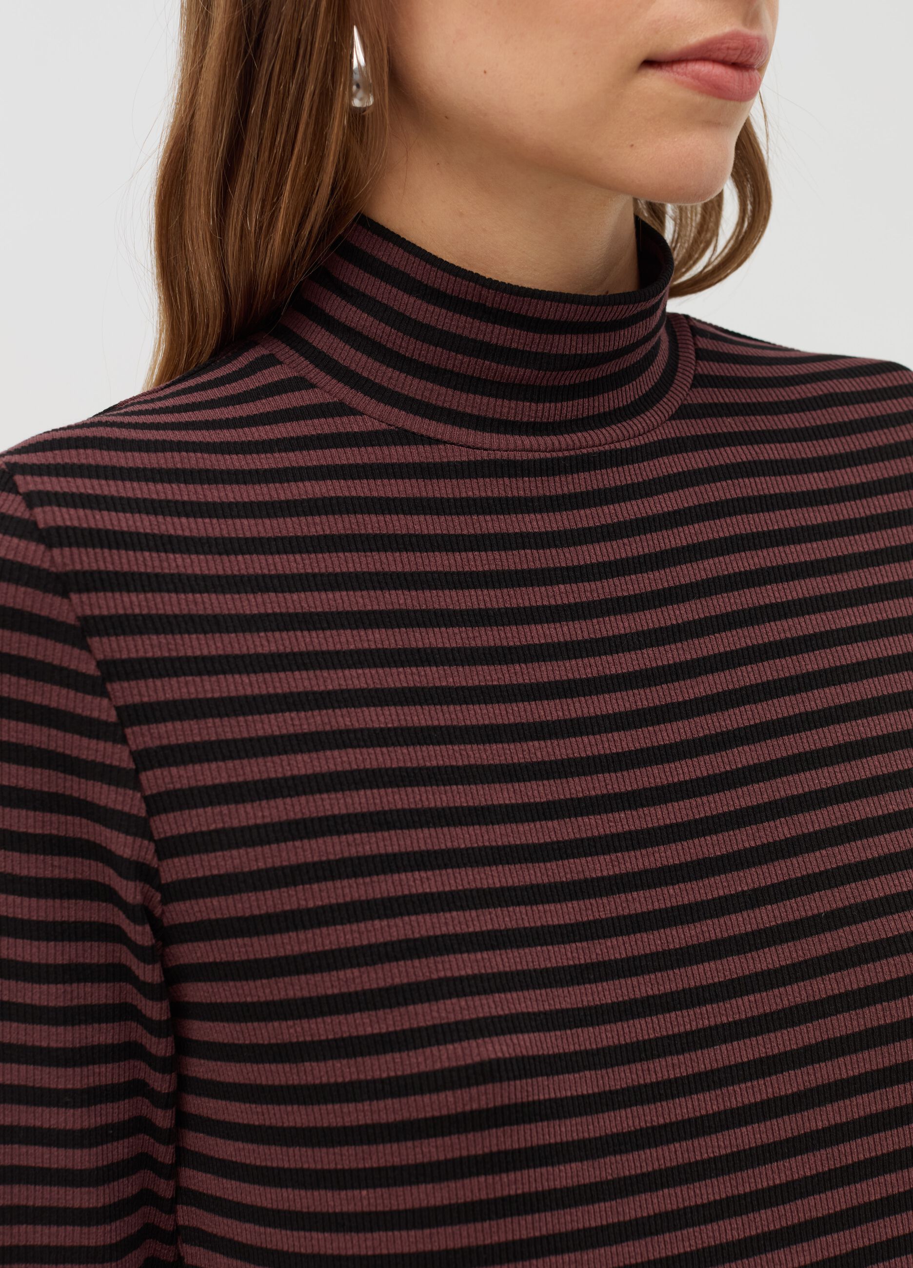 Striped T-shirt with mock neck