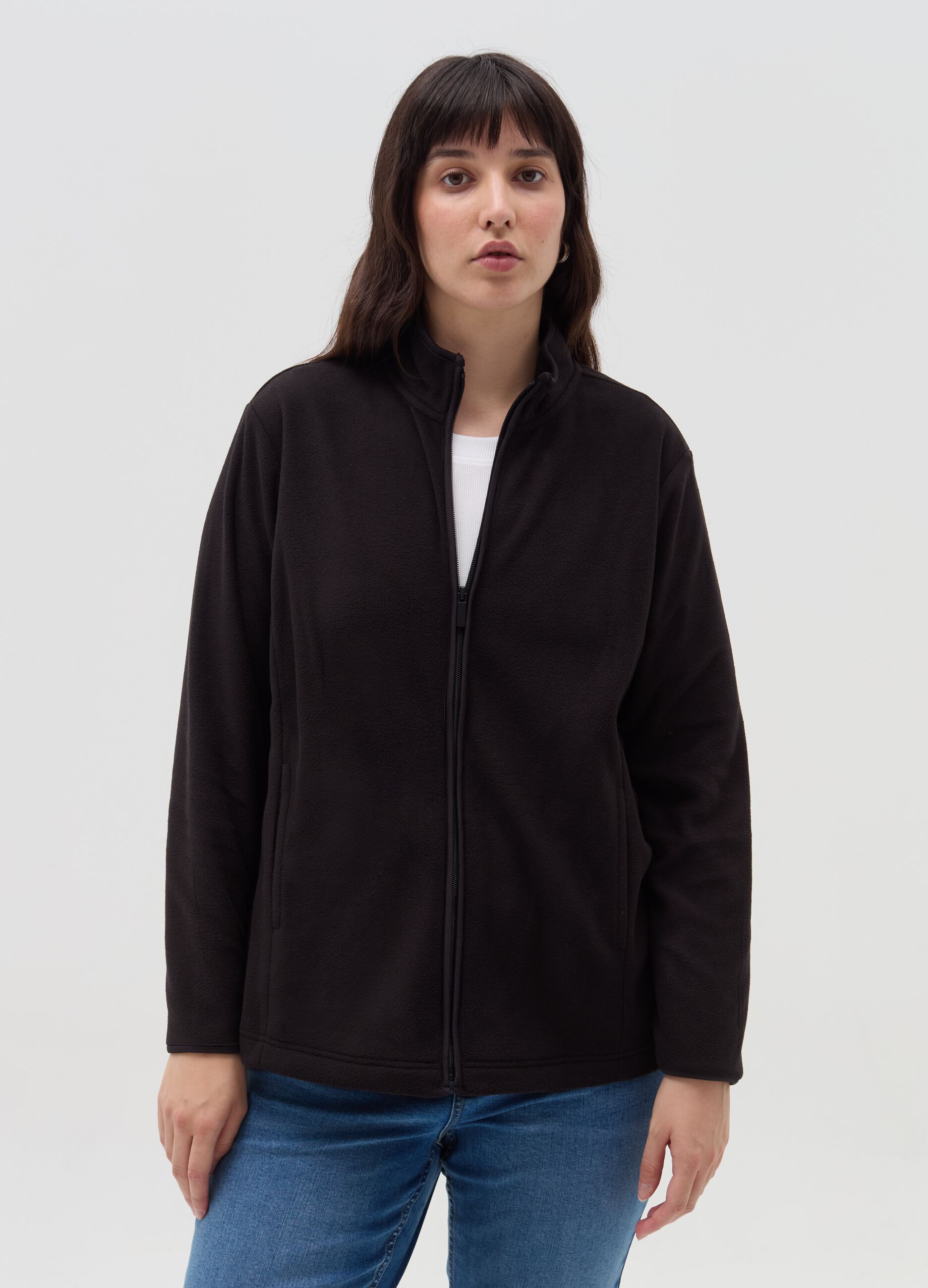 Curvy full-zip sweatshirt in fleece