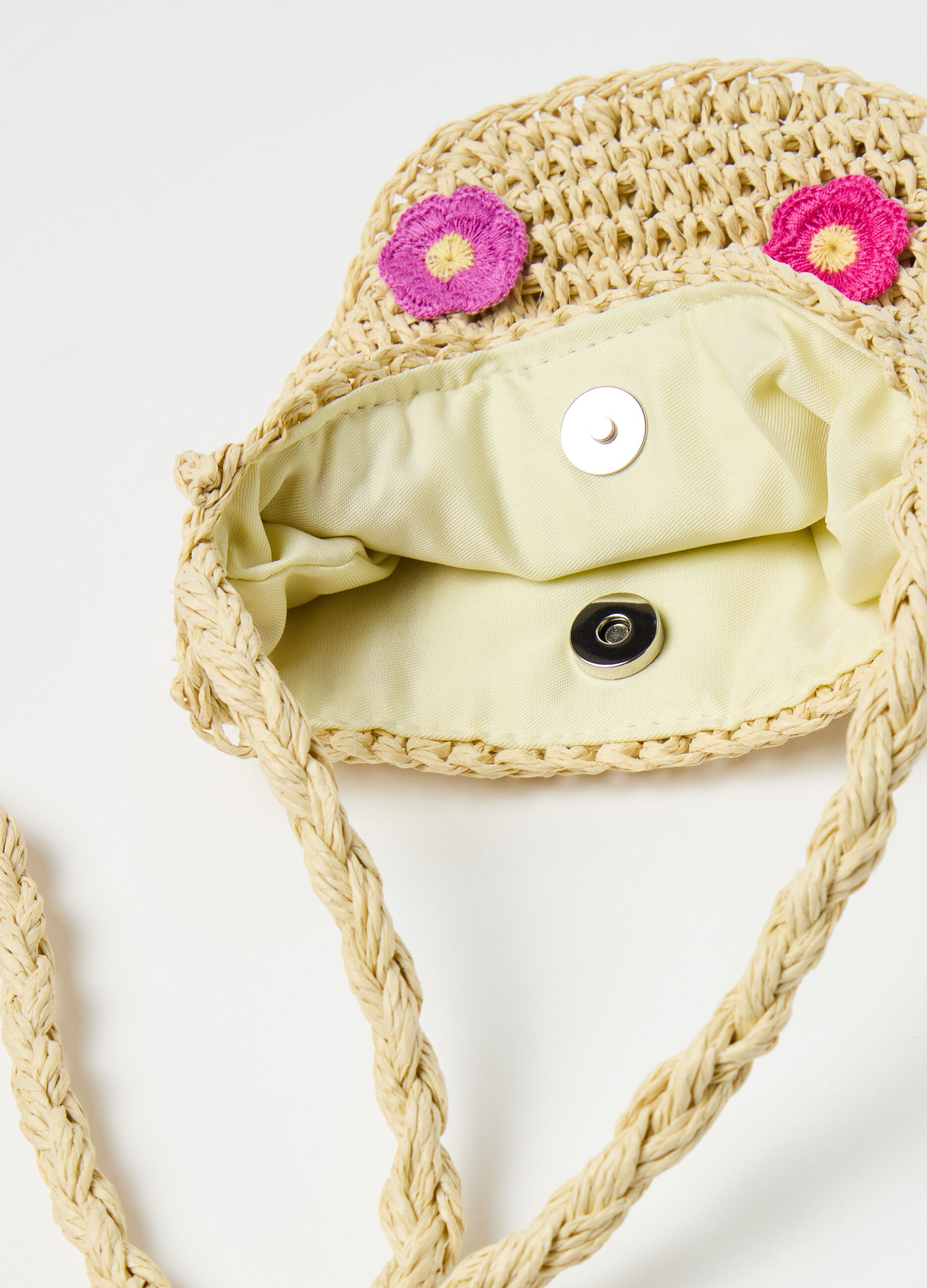 Raffia handbag with flowers