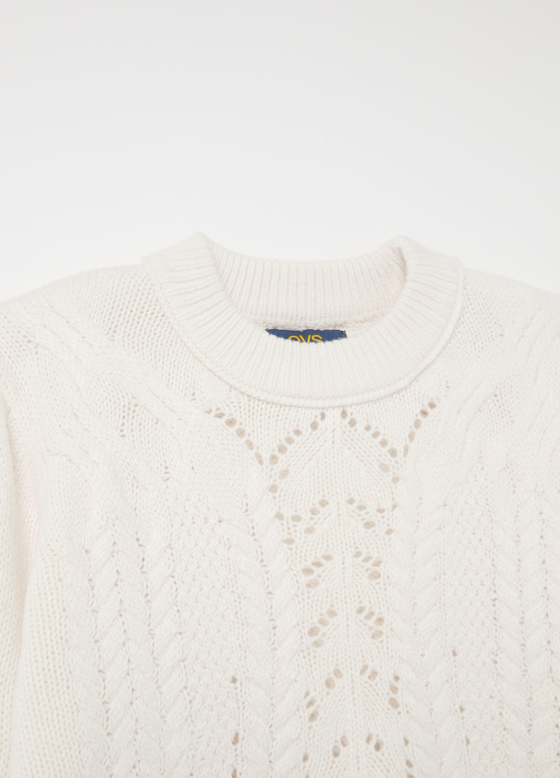 Cropped pointelle pullover with cable-knit design