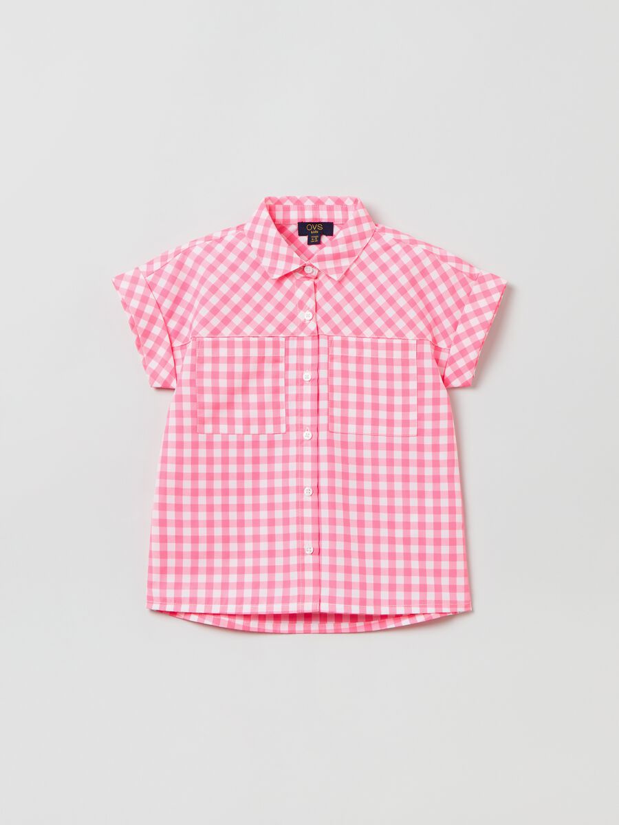 Short-sleeved shirt with gingham pattern_0