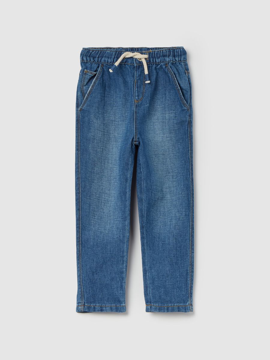 Cotton and linen jeans with drawstring_0