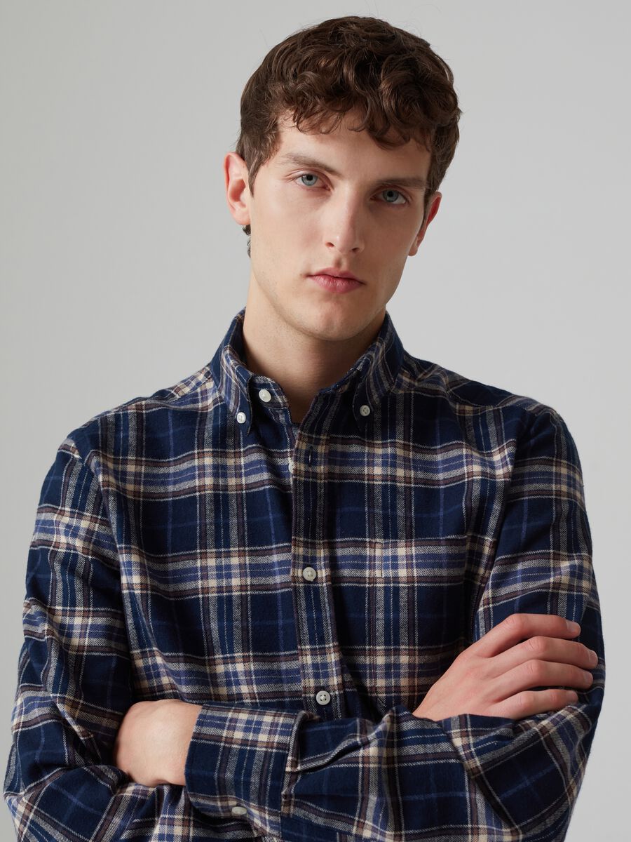 Flannel shirt with chequered pattern pocket_1