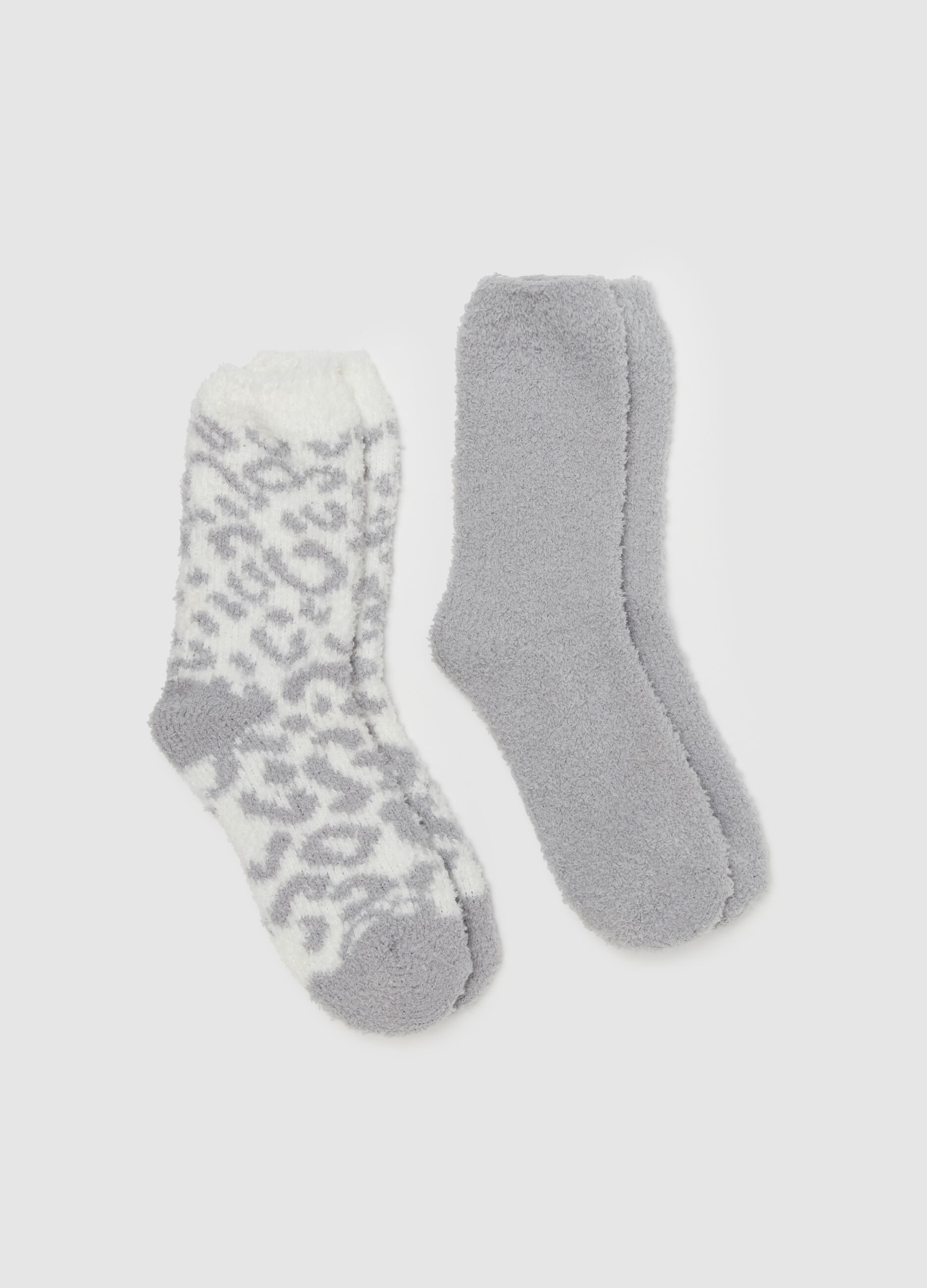 Two-pair pack short socks in furry yarn