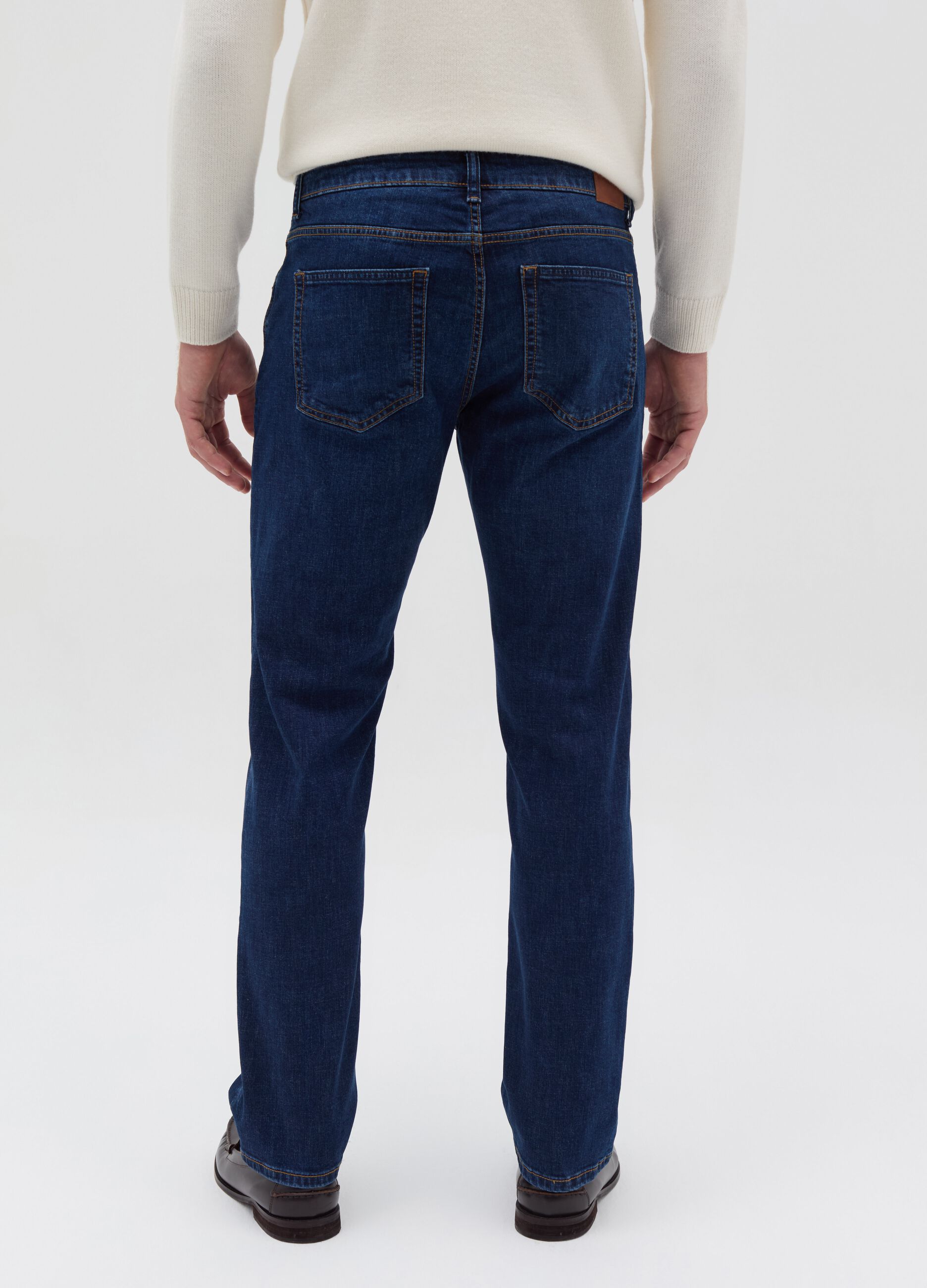 Regular-fit cross-hatch cotton jeans