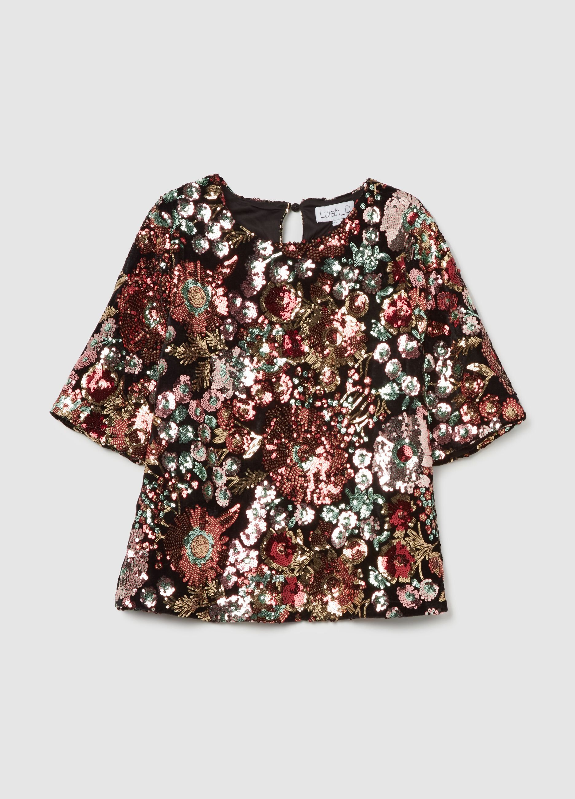 Top with floral design in sequins