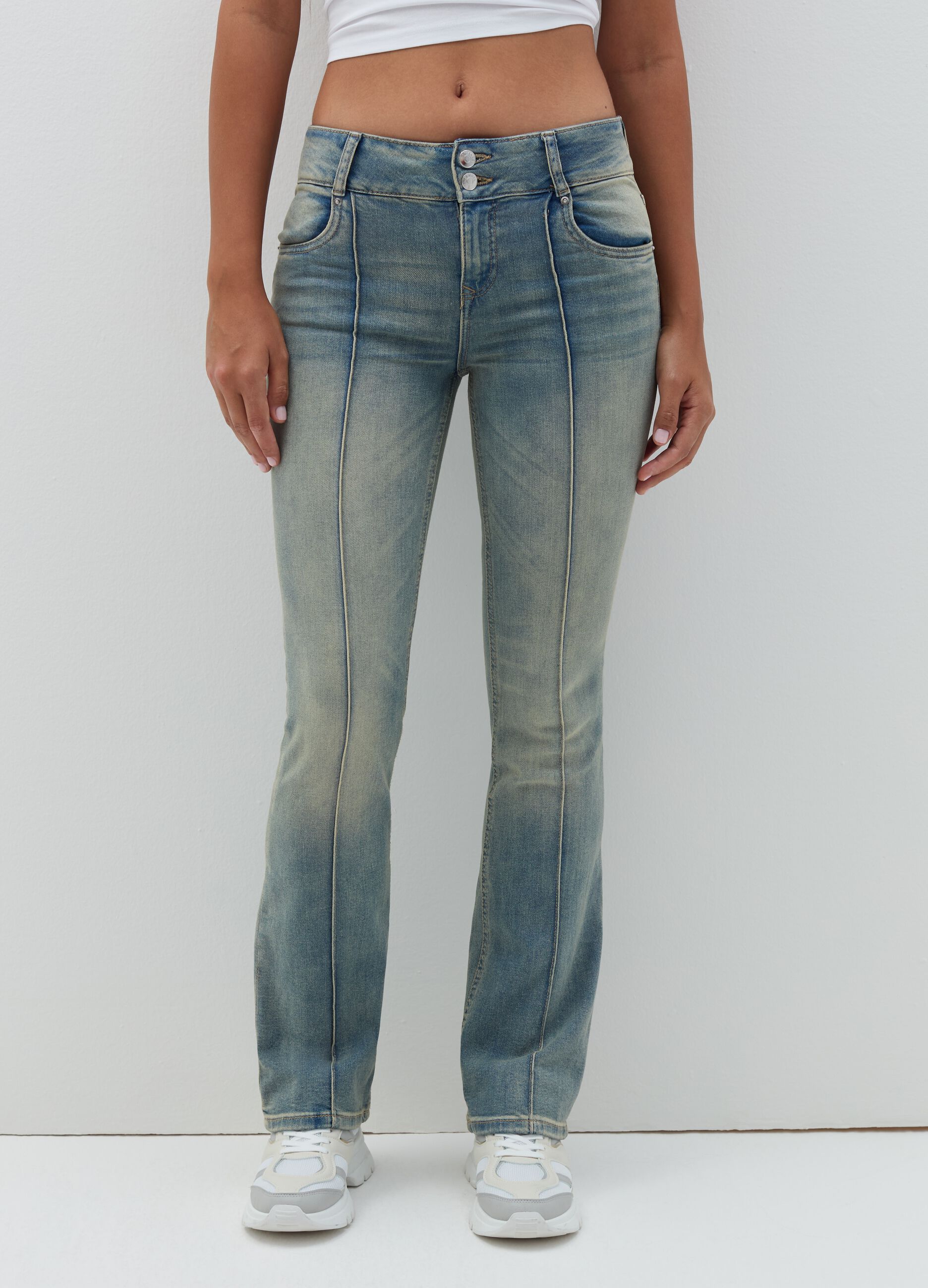 Flare-fit jeans with raised stitching