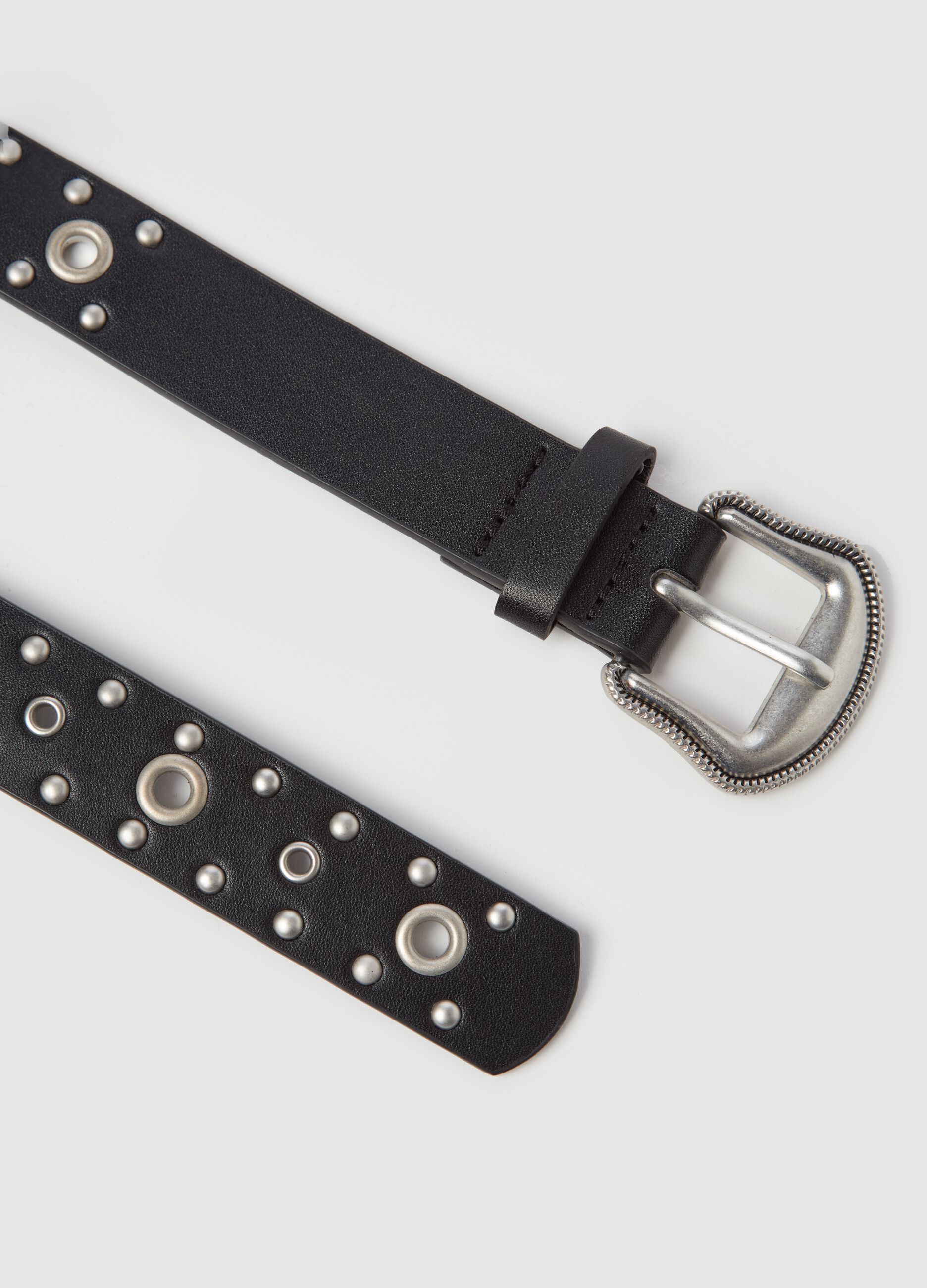 Belt with studs and metal eyelets