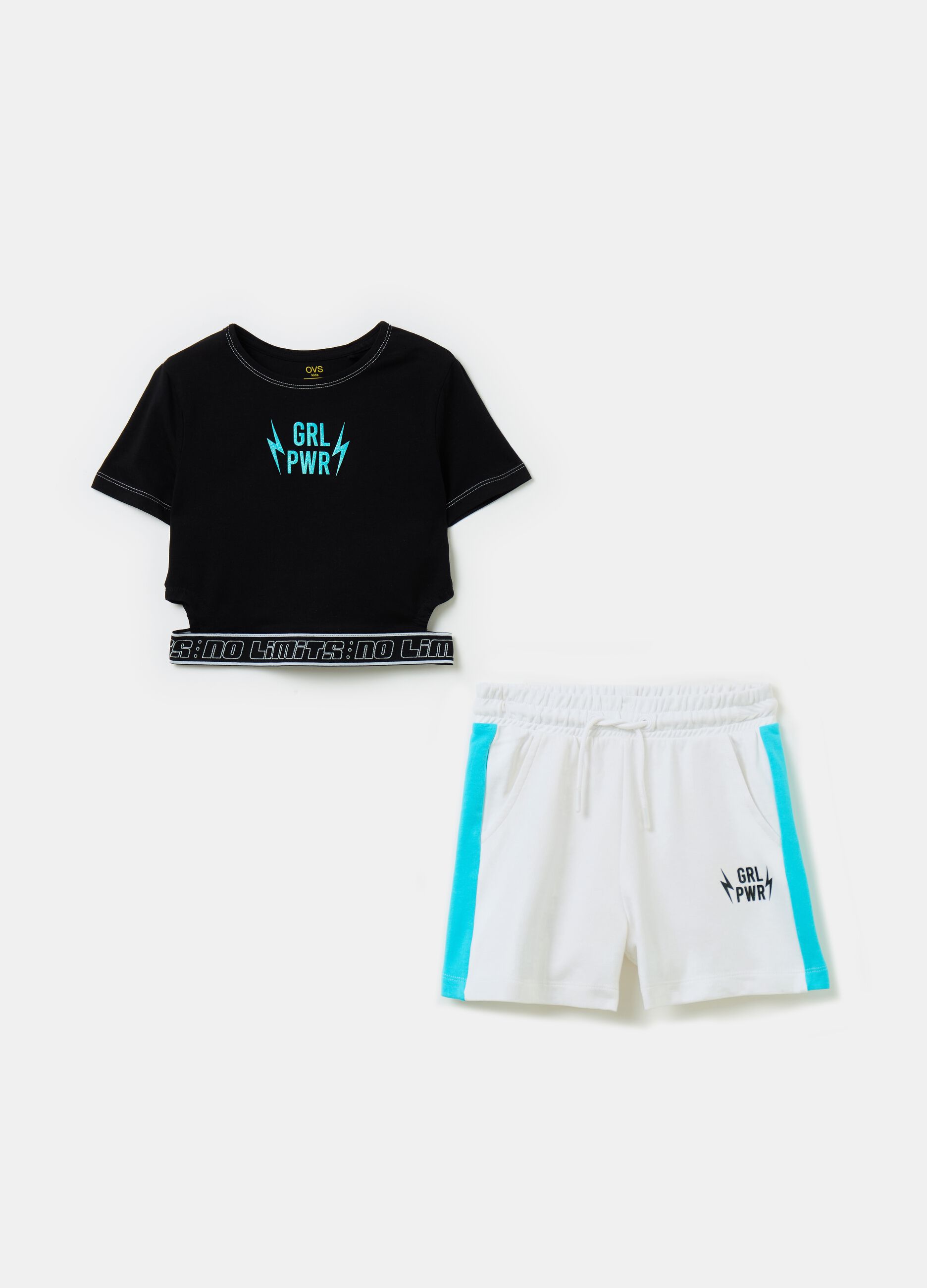 Jogging set with shorts and cut-out T-shirt