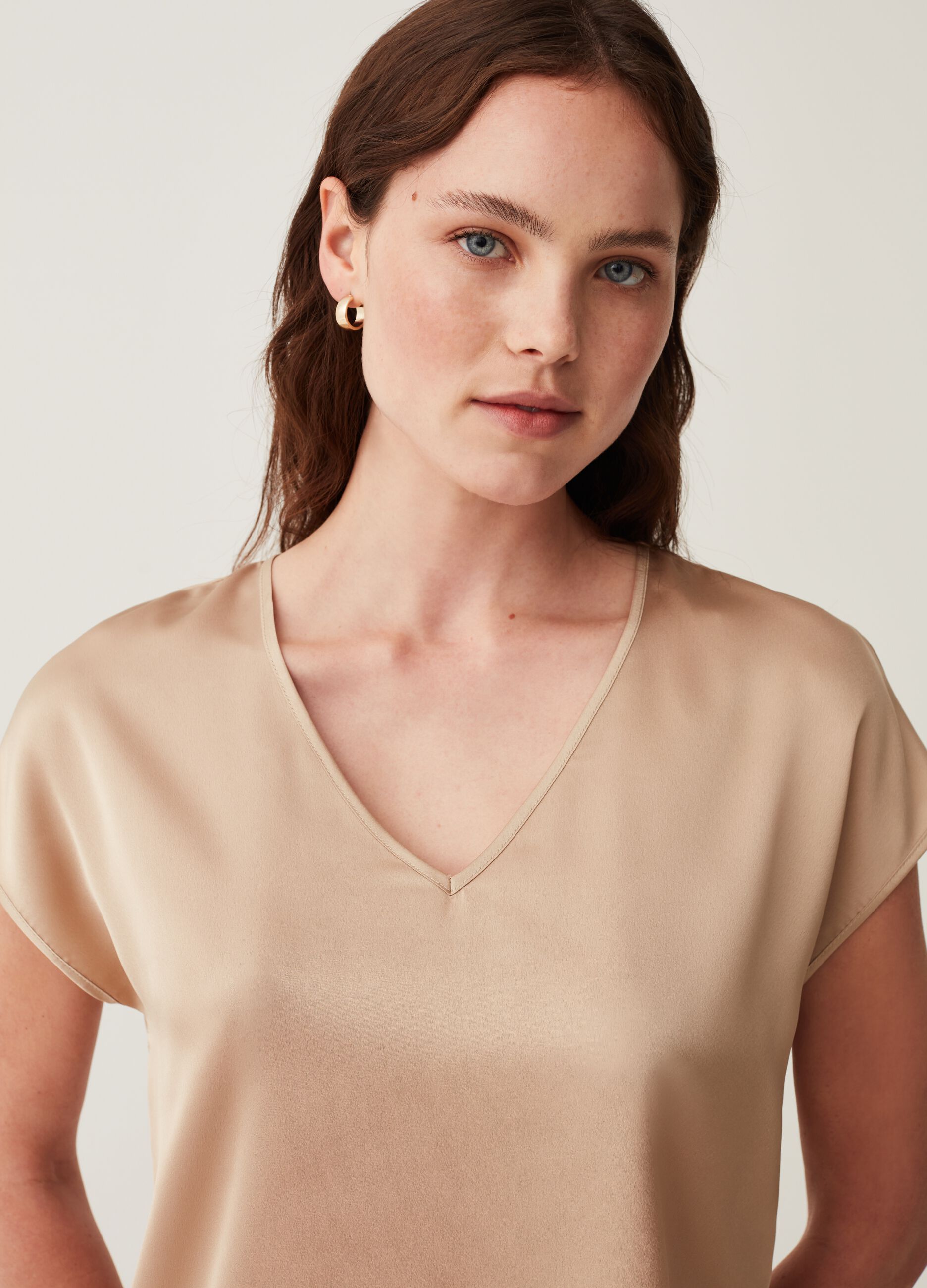 Satin blouse with V neck