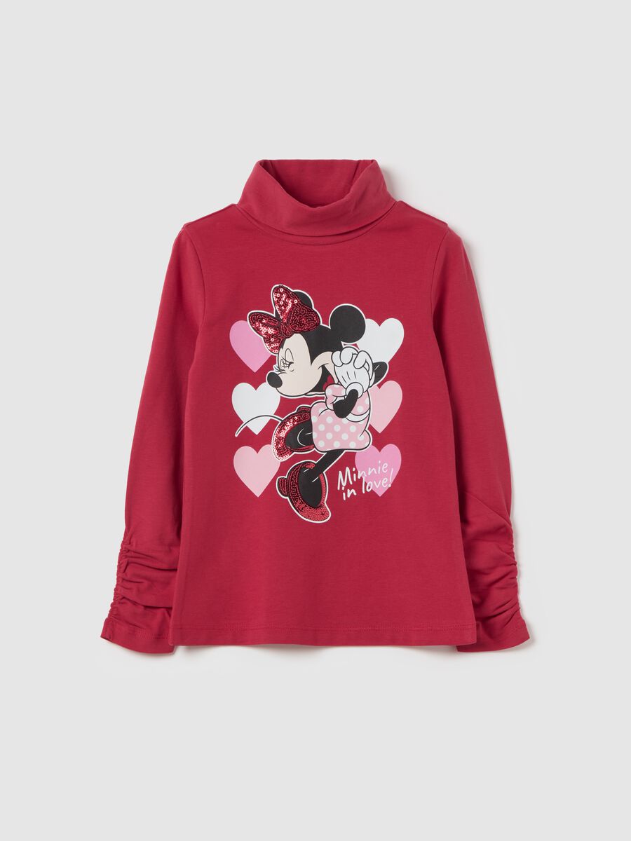 T-shirt a collo alto con stampa Minnie_0