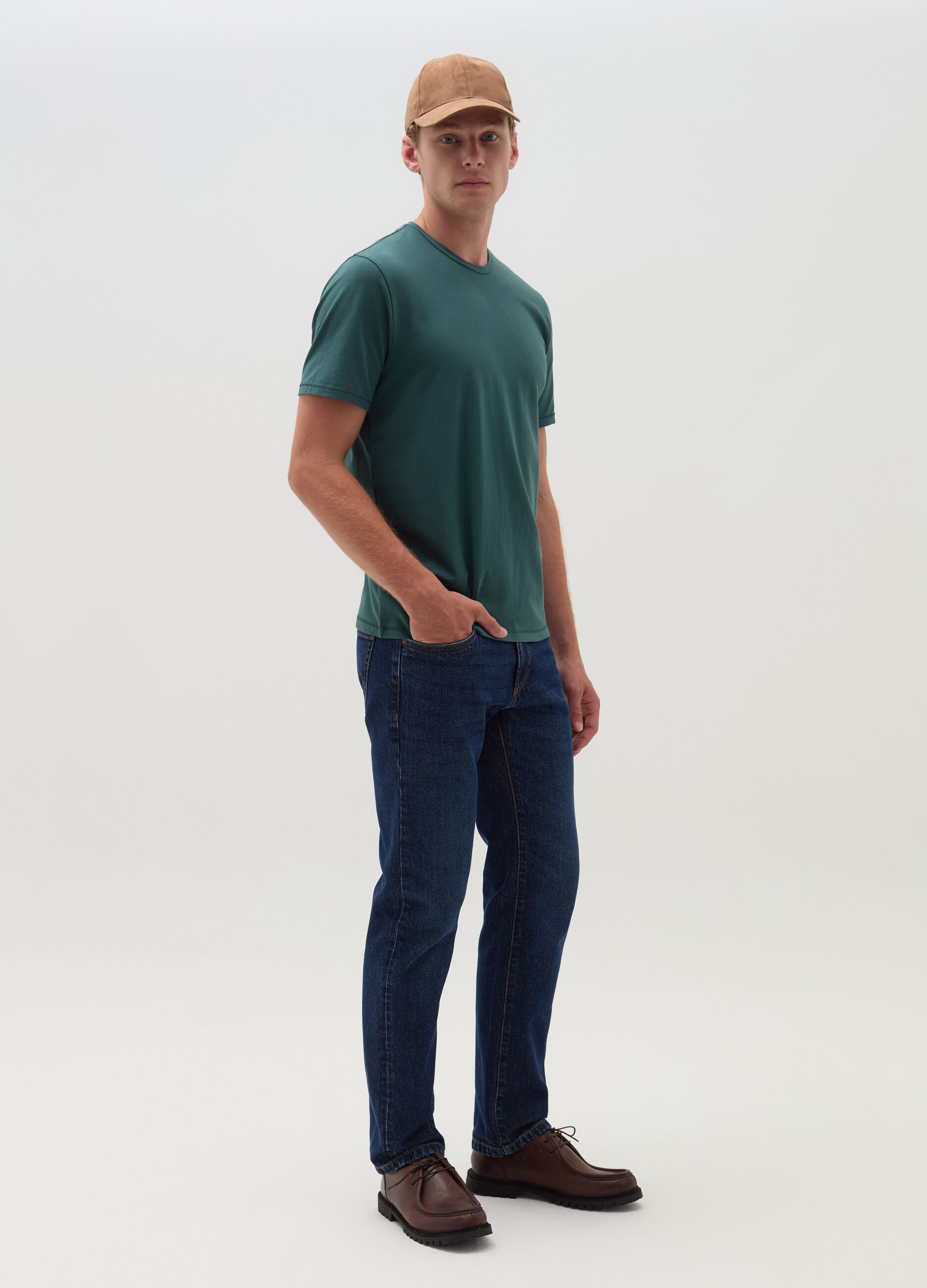 Stretch cotton T-shirt with crew-neck