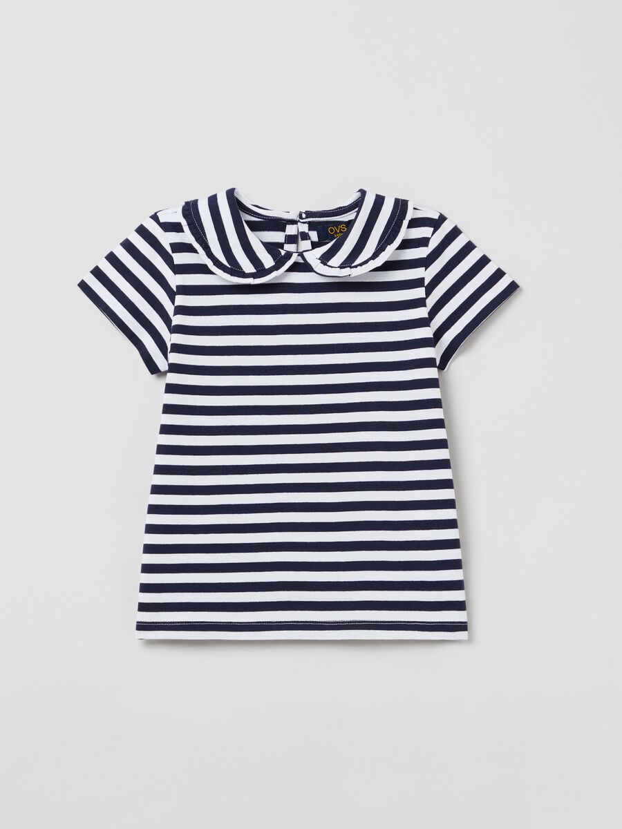 Striped cotton T-shirt with collar_0