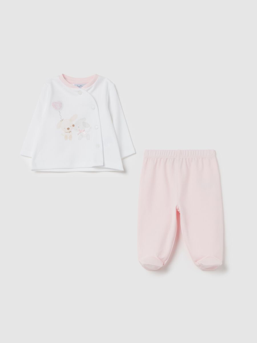 T-shirt and baby leggings set in velour with print_0