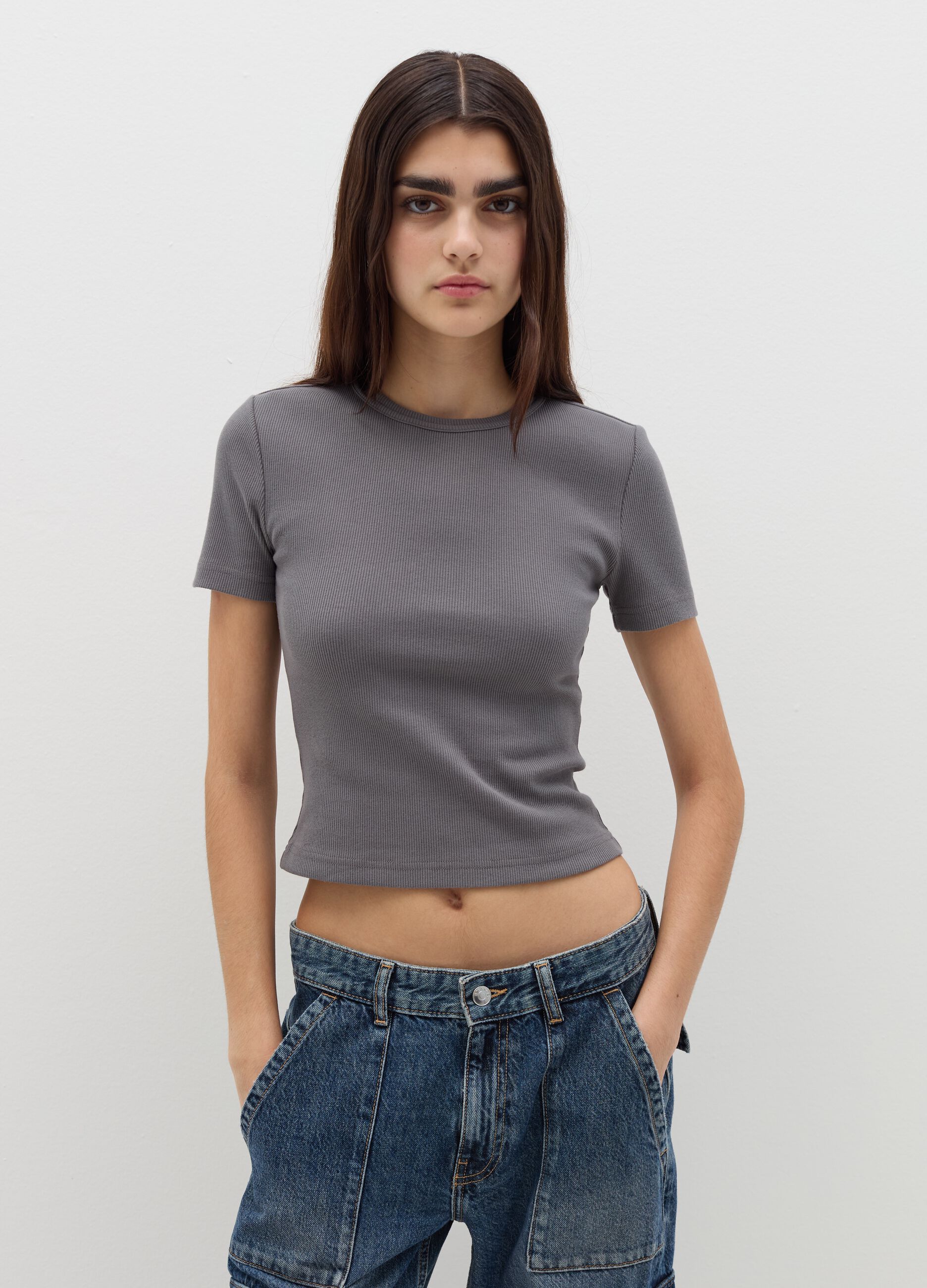 T-shirt in cotone stretch a costine