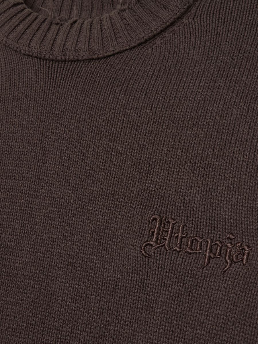 Crewneck Distressed Pullover Chocolate Brown_8