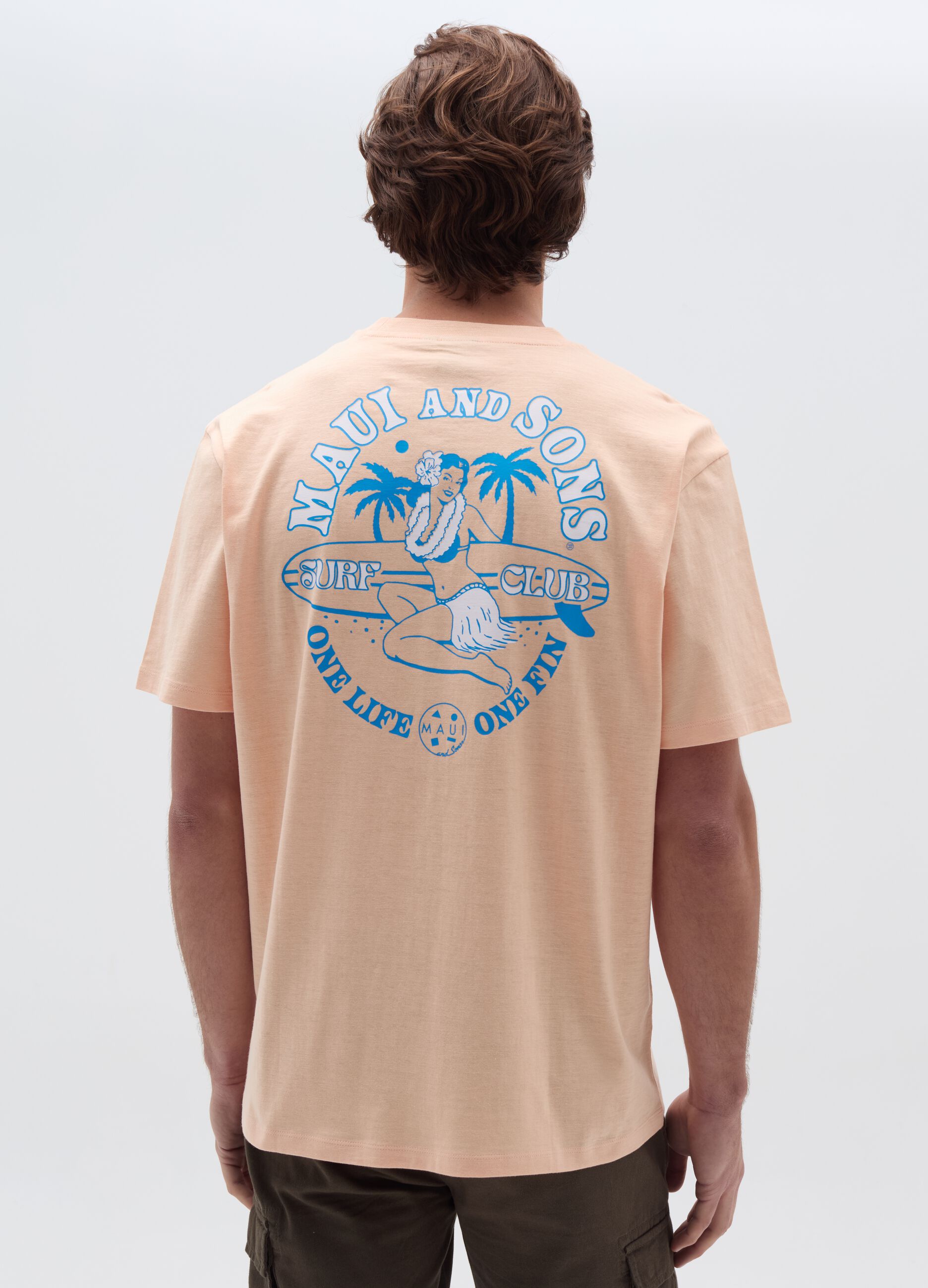 T-shirt in slub jersey stampa hawaiana surf