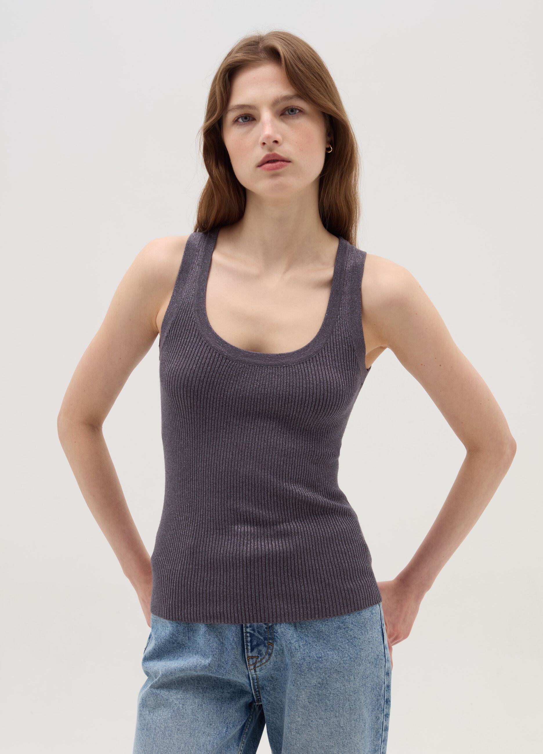 Ribbed tank top with lurex