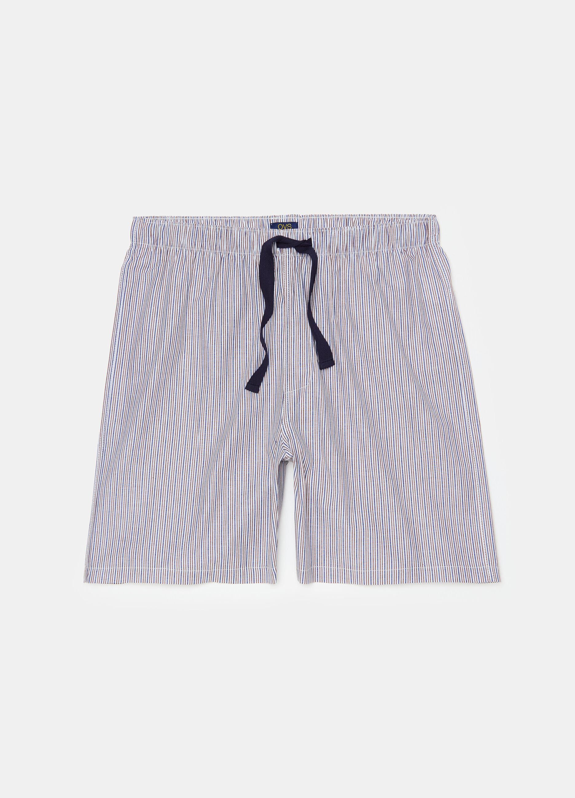 Pyjama shorts in cotton canvas with drawstring