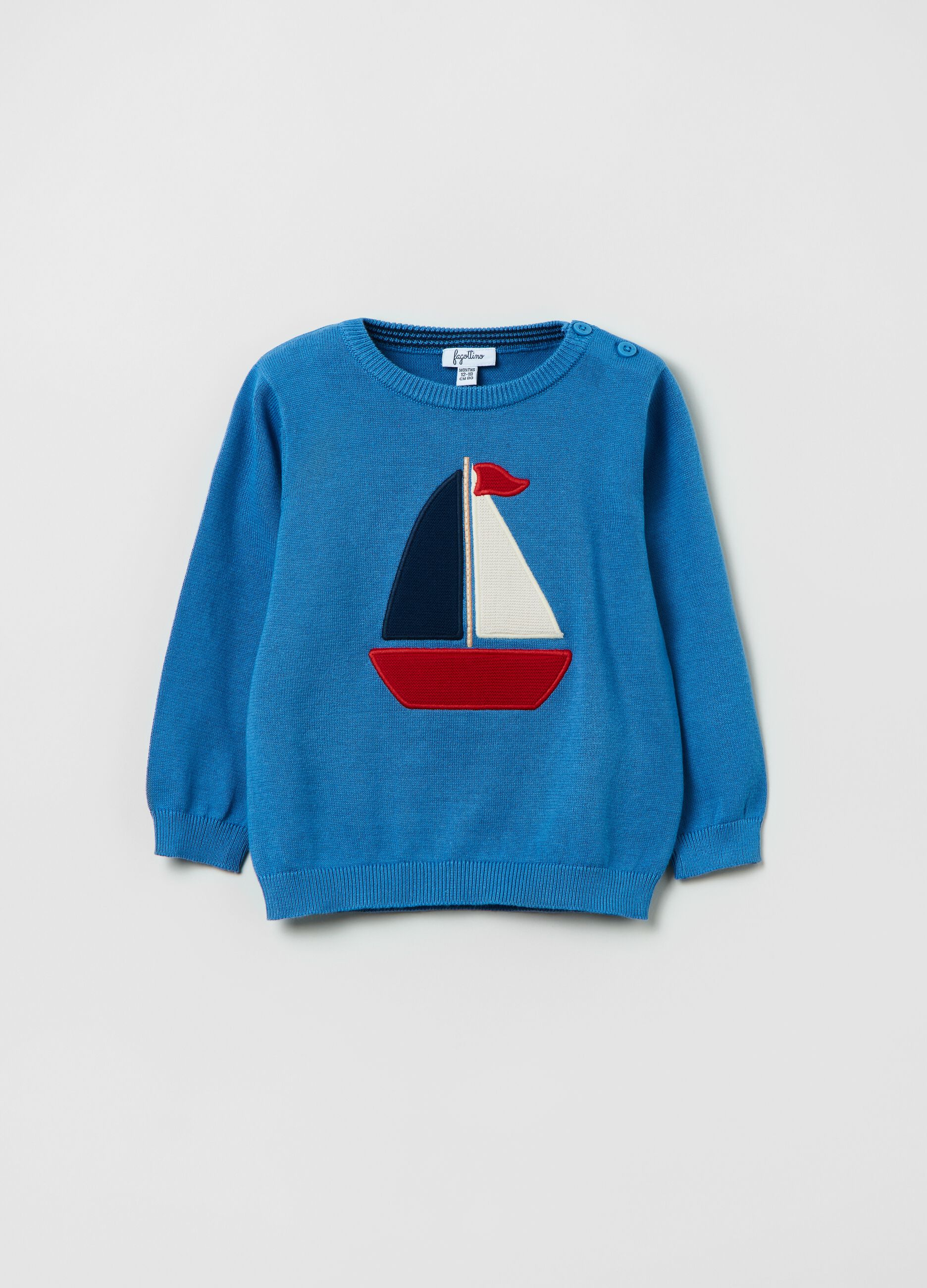 Pullover with embroidered sail boat