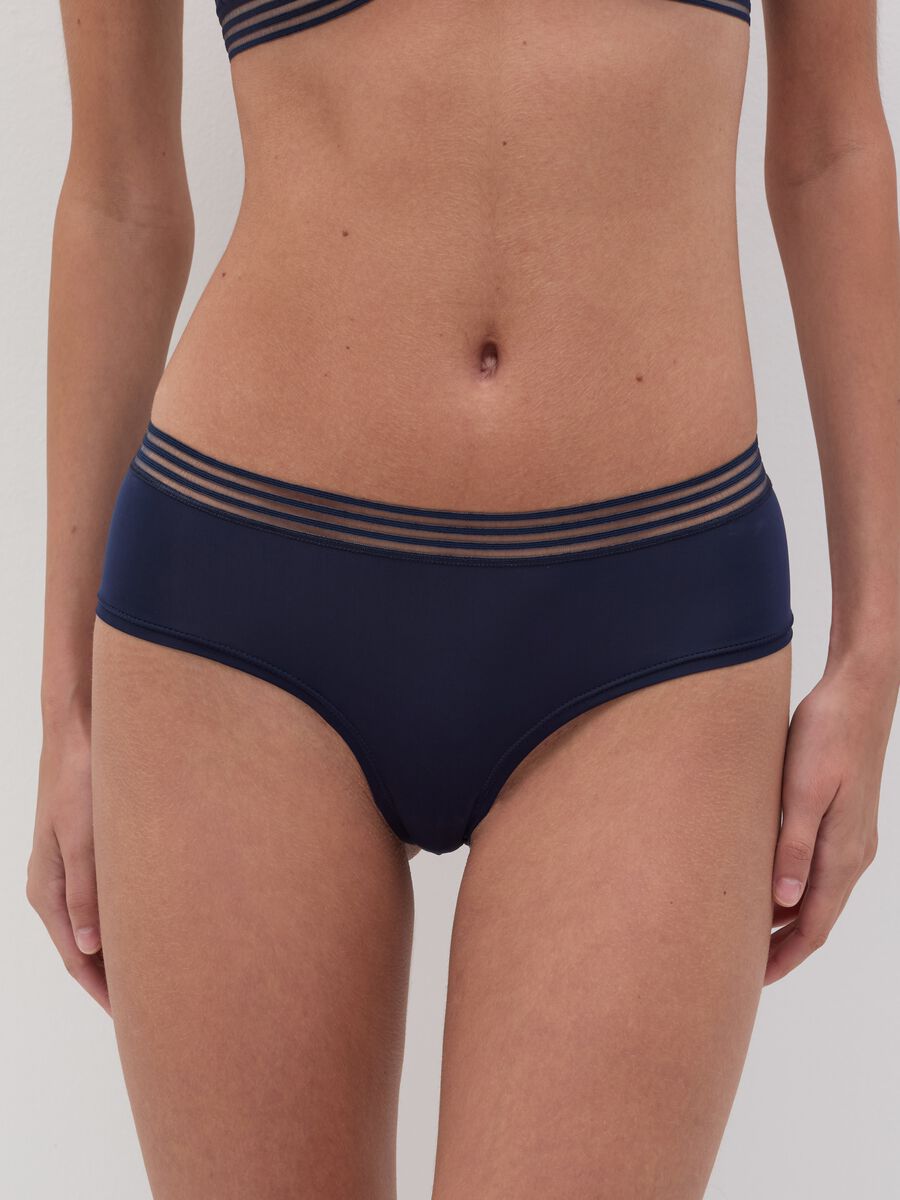 Microfibre French knickers with striped external elastic_1