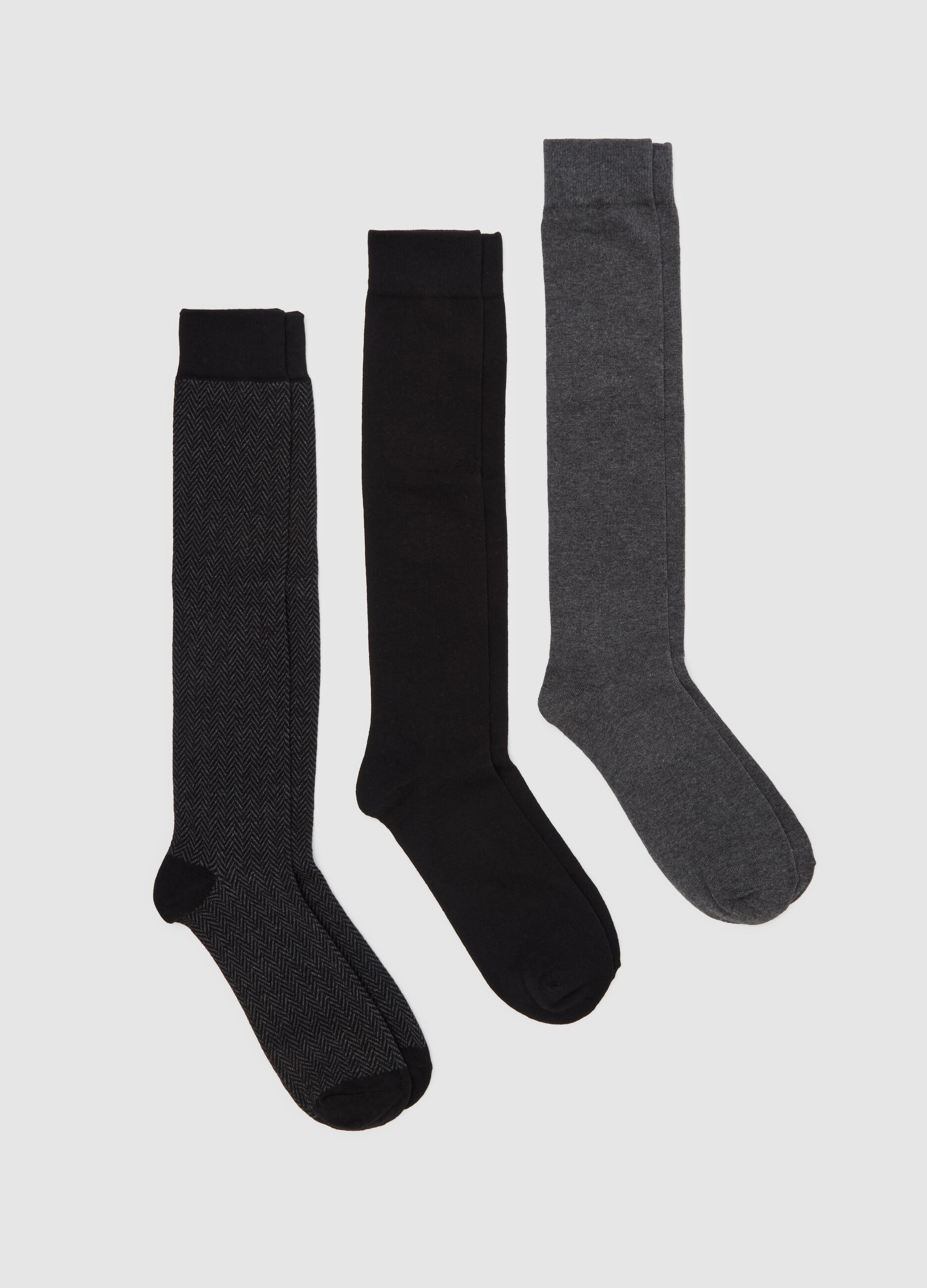 Three-pair pack long herringbone socks