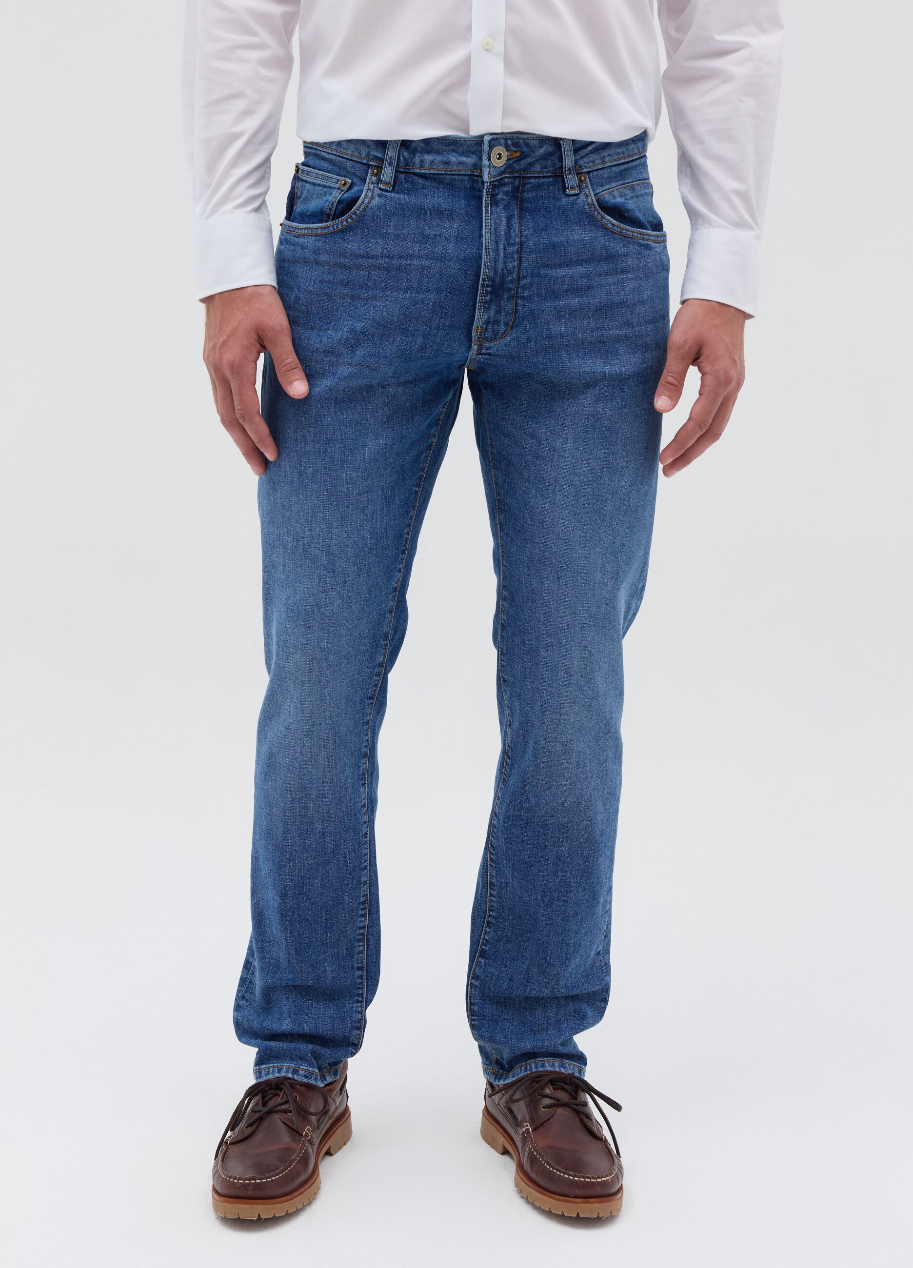 Regular-fit cross-hatch cotton jeans