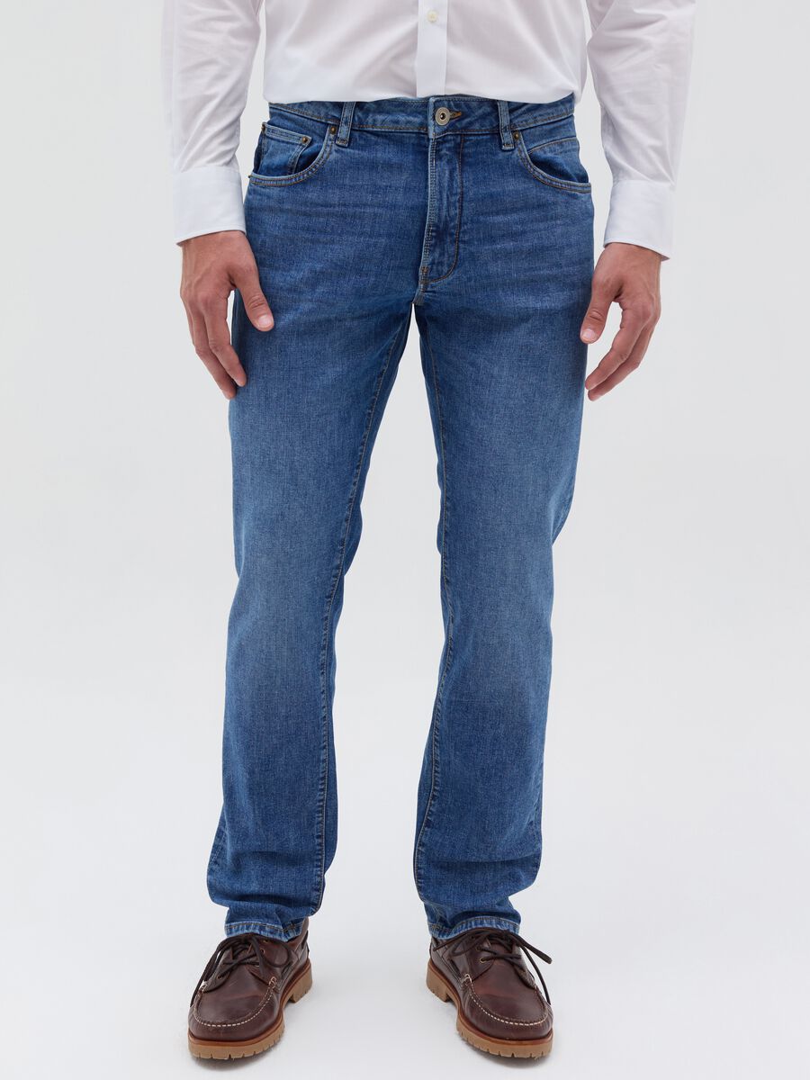 Regular-fit cross-hatch cotton jeans_1