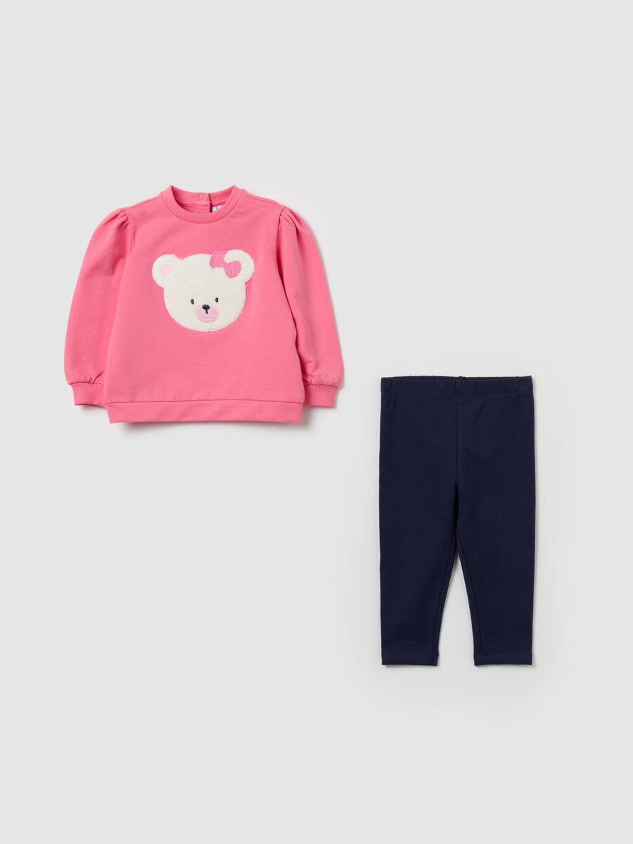 Stretch cotton jogging set with teddy bear_0