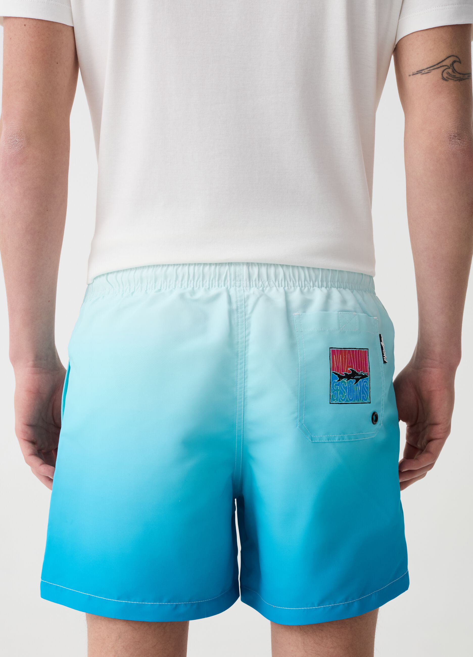 Degradé swimming trunks with logo patch