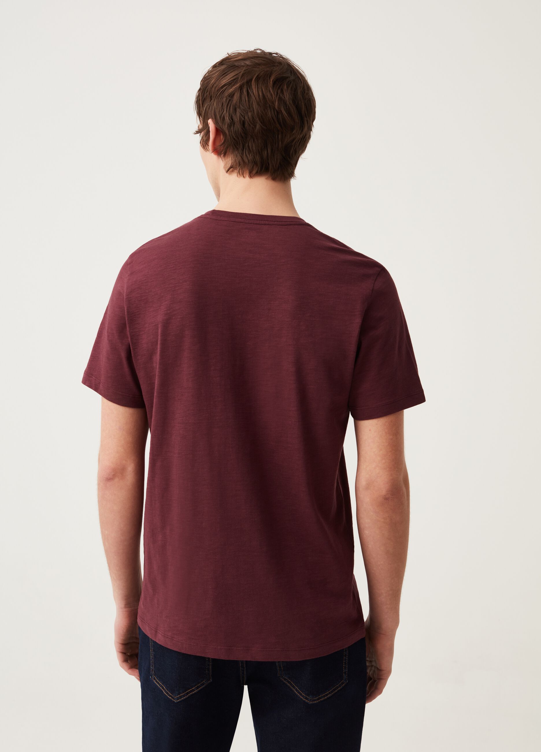 Jersey slub T-shirt with V neck