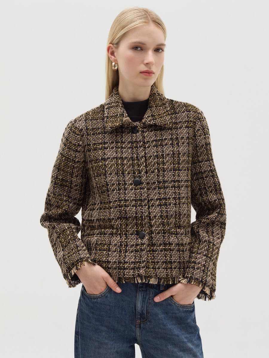 Short jacket in check tweed with fringing_1