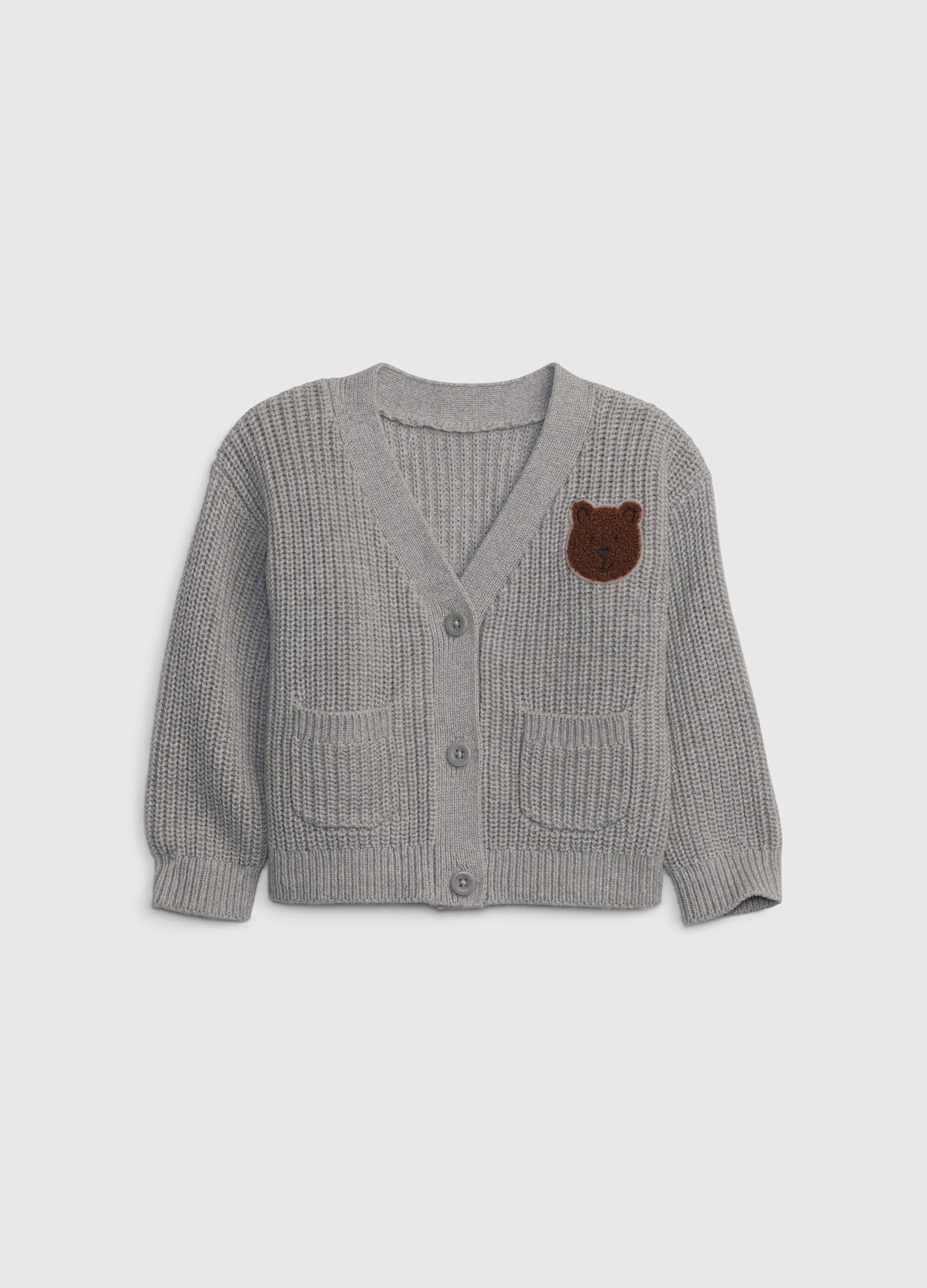 Cardigan with V neck and bear patch