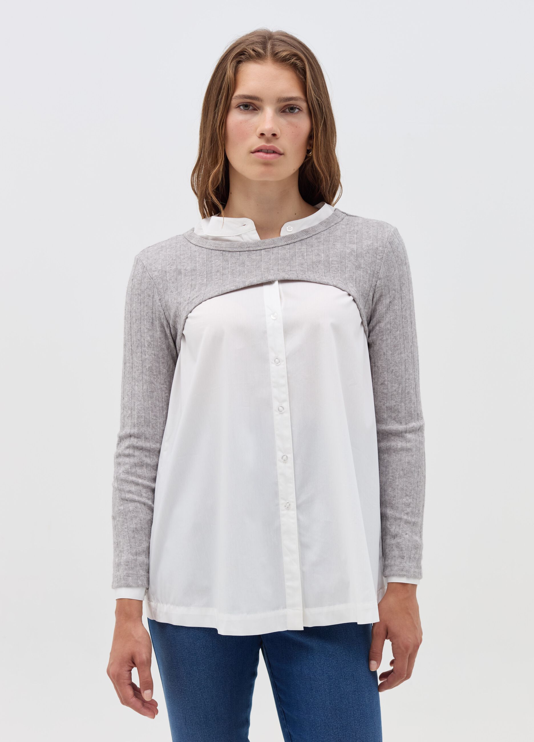 Maternity crop T-shirt with flat ribbing