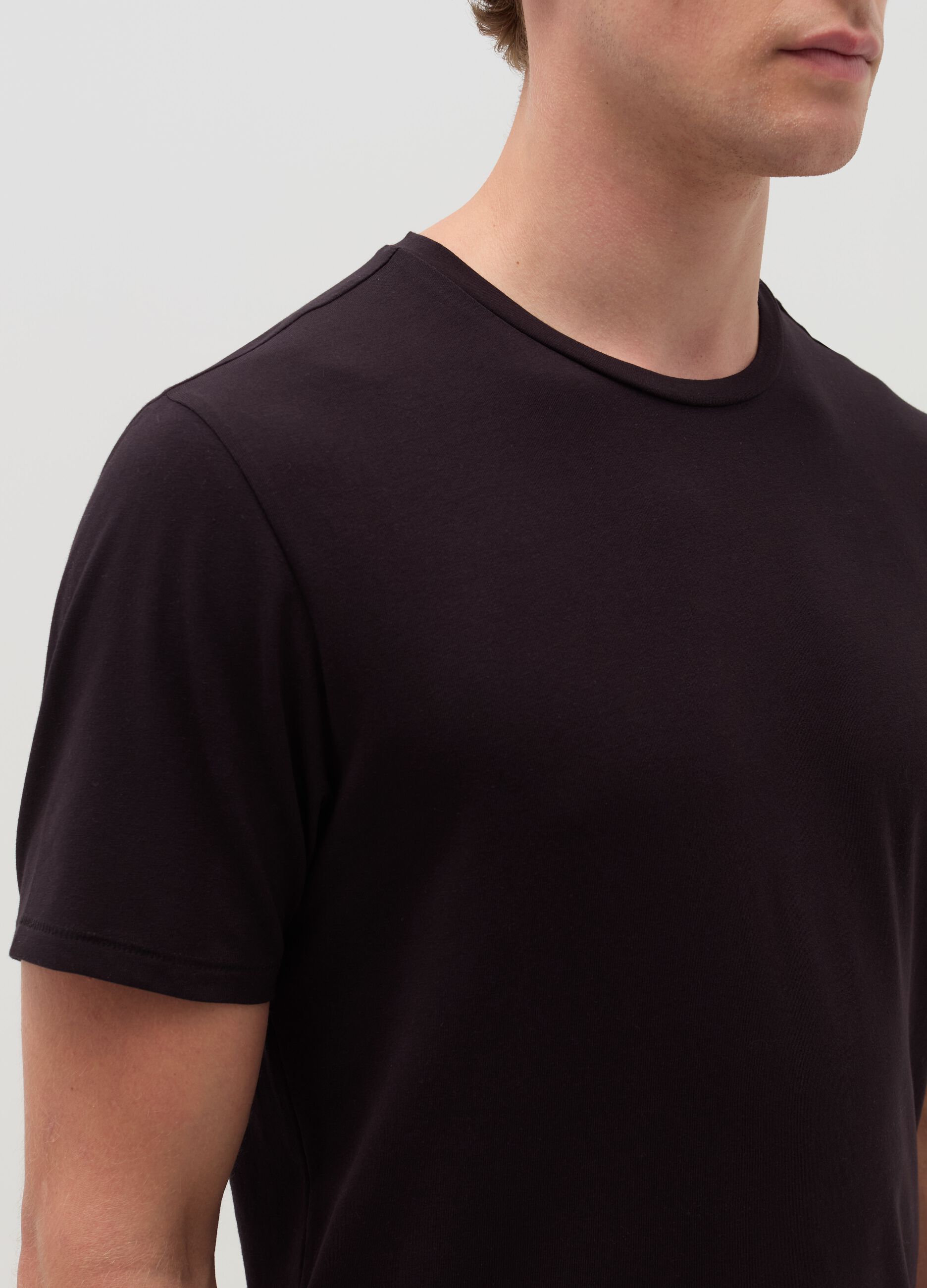 Stretch cotton T-shirt with crew-neck