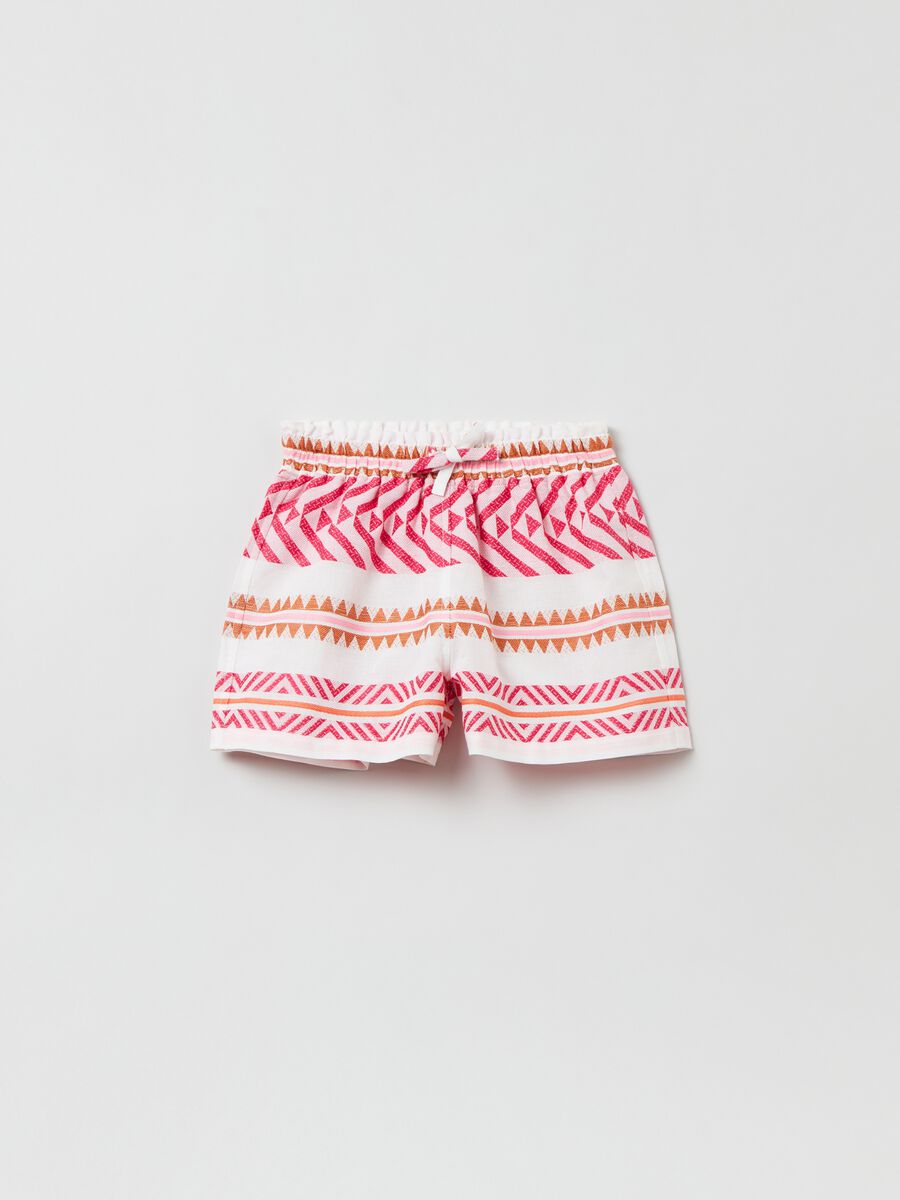 Shorts with drawstring and ethnic pattern_0