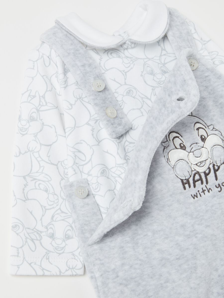 T-shirt and dungarees set with feet and Thumper embroidery_2