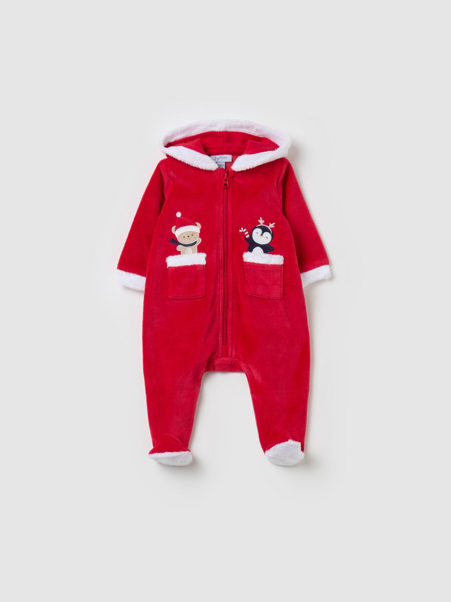 Velour Christmas onesie with feet_0