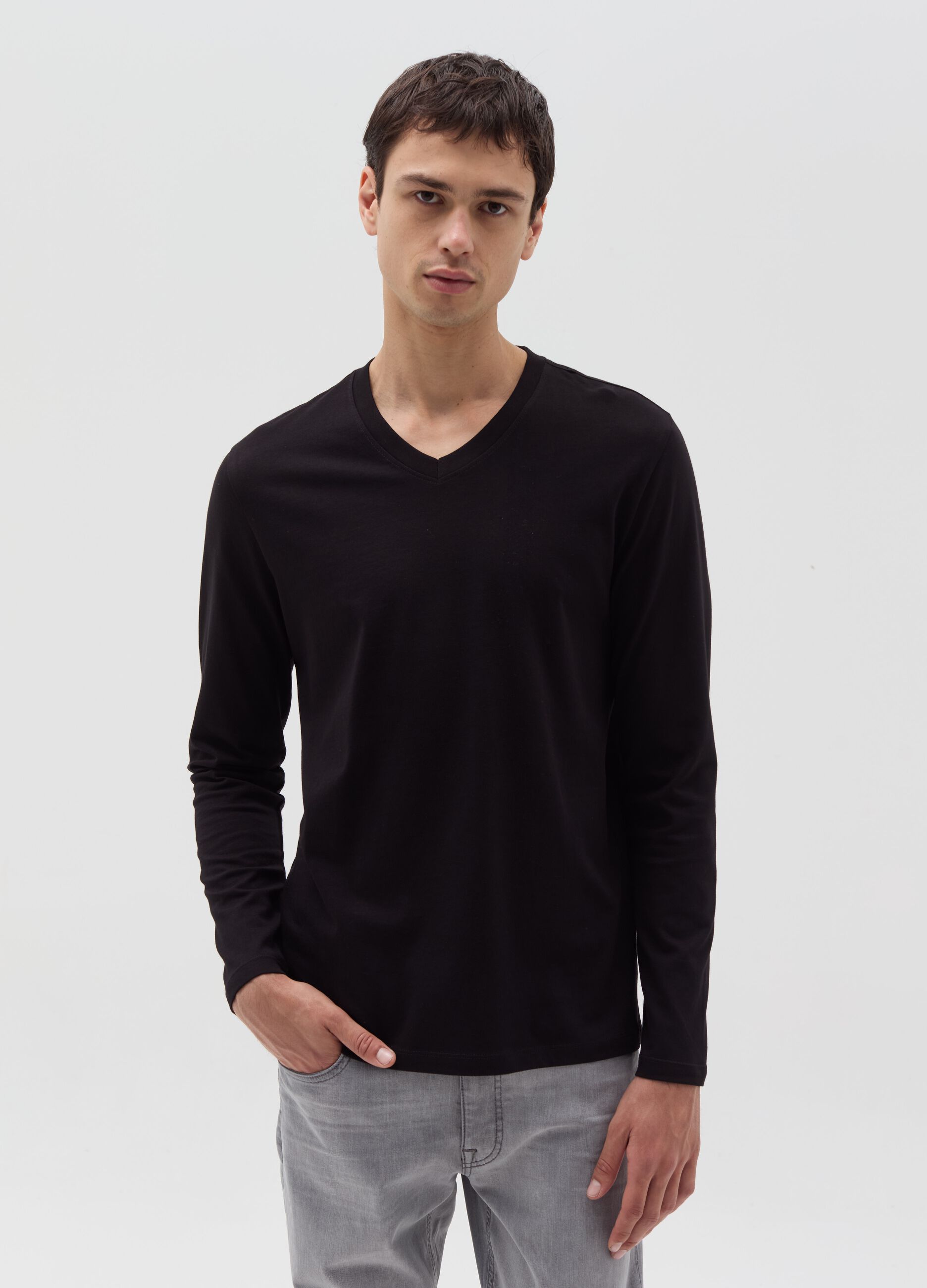 Jersey T-shirt with V neck