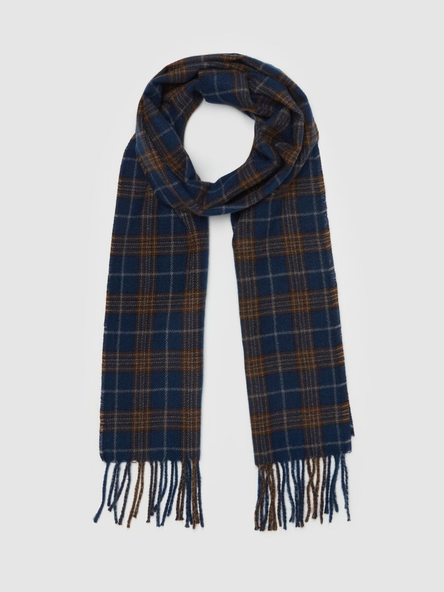 Chequered print scarf with fringe_0